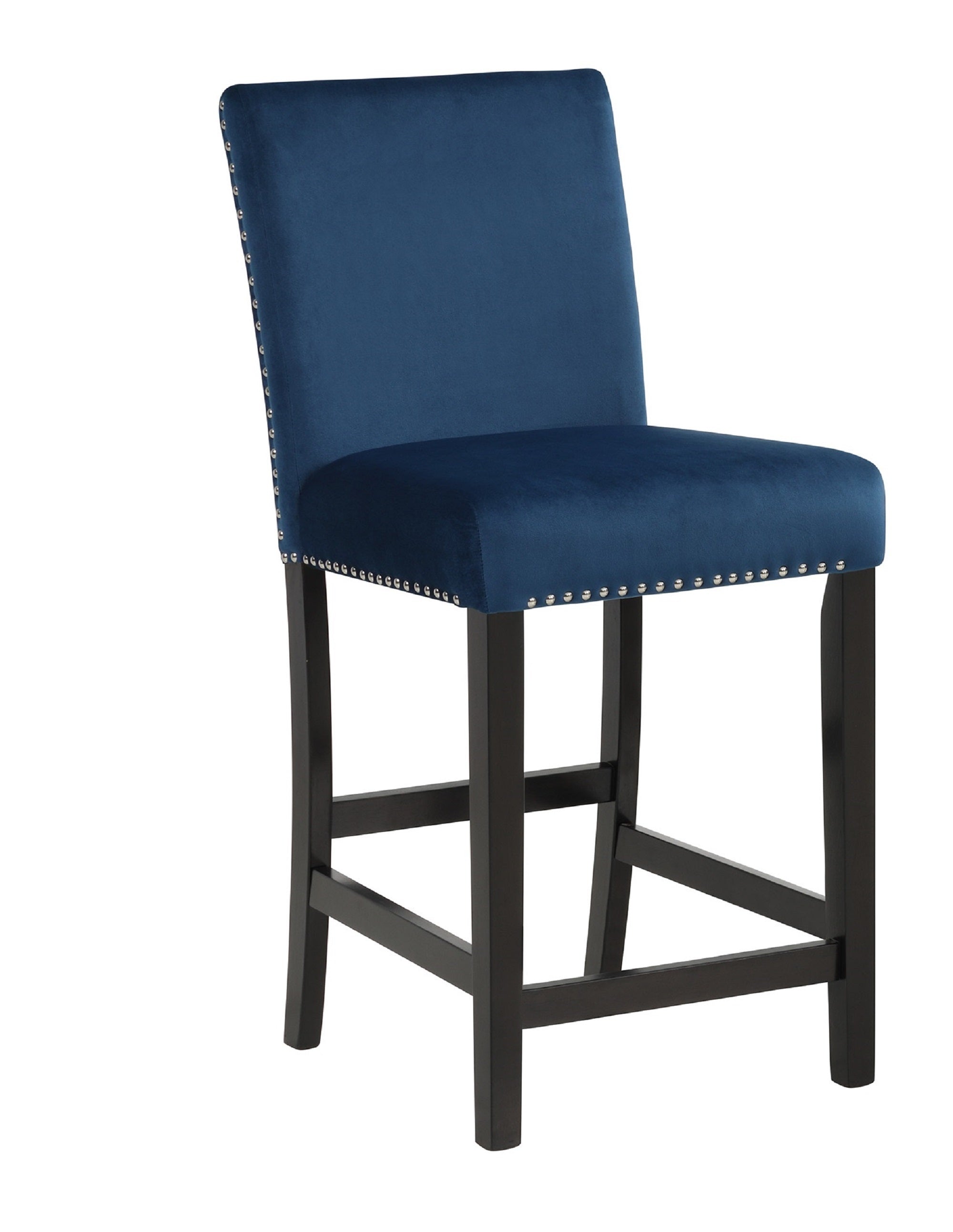 2pc Contemporary Modern Transitional Counter Height Side Chair with Nailhead Trim Royal Blue Upholstery Fabric Black Base Wooden Furniture