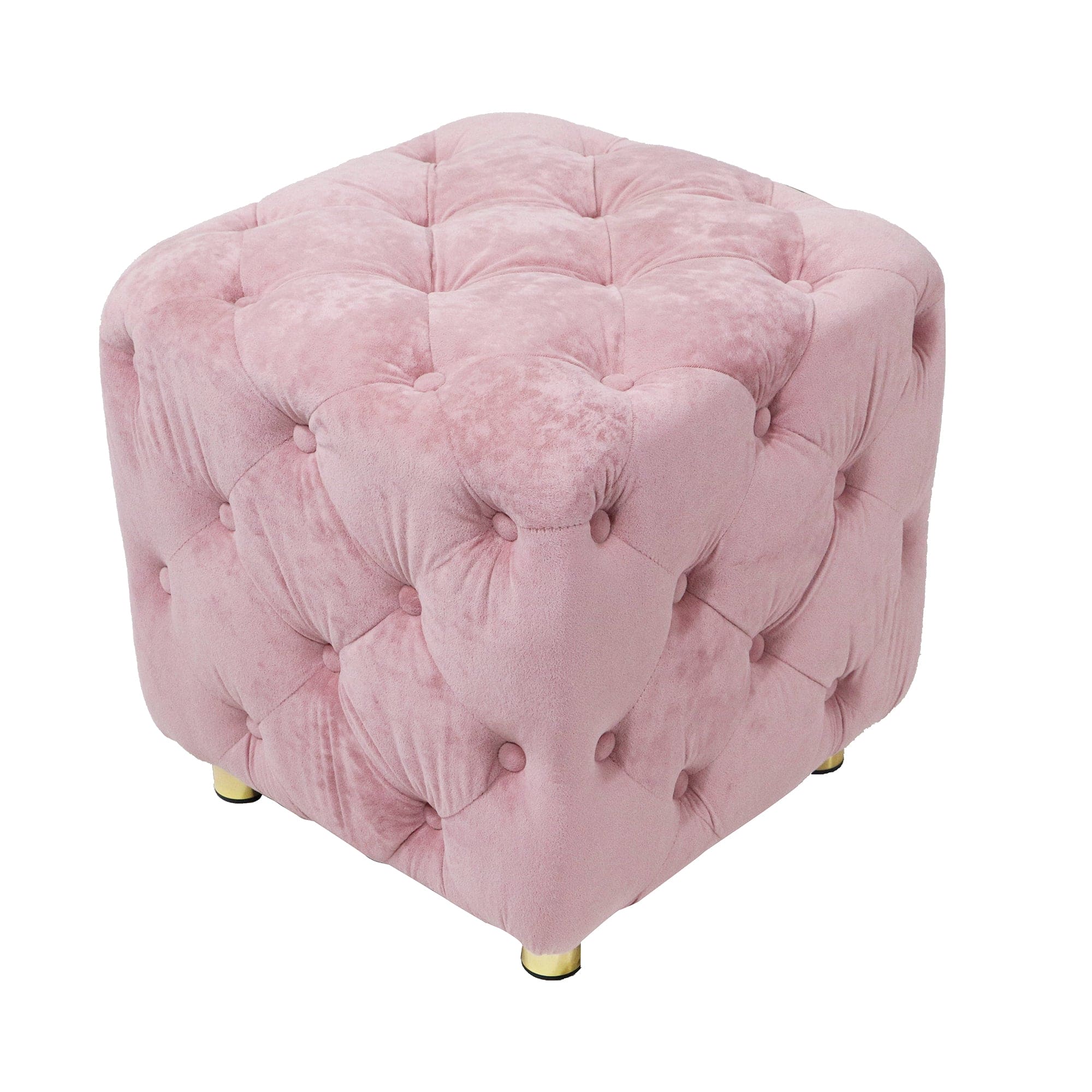 Pink Modern Velvet Upholstered Ottoman, Exquisite Small End Table, Soft Foot Stool,Dressing Makeup Chair, Comfortable Seat for Living Room, Bedroom, Entrance