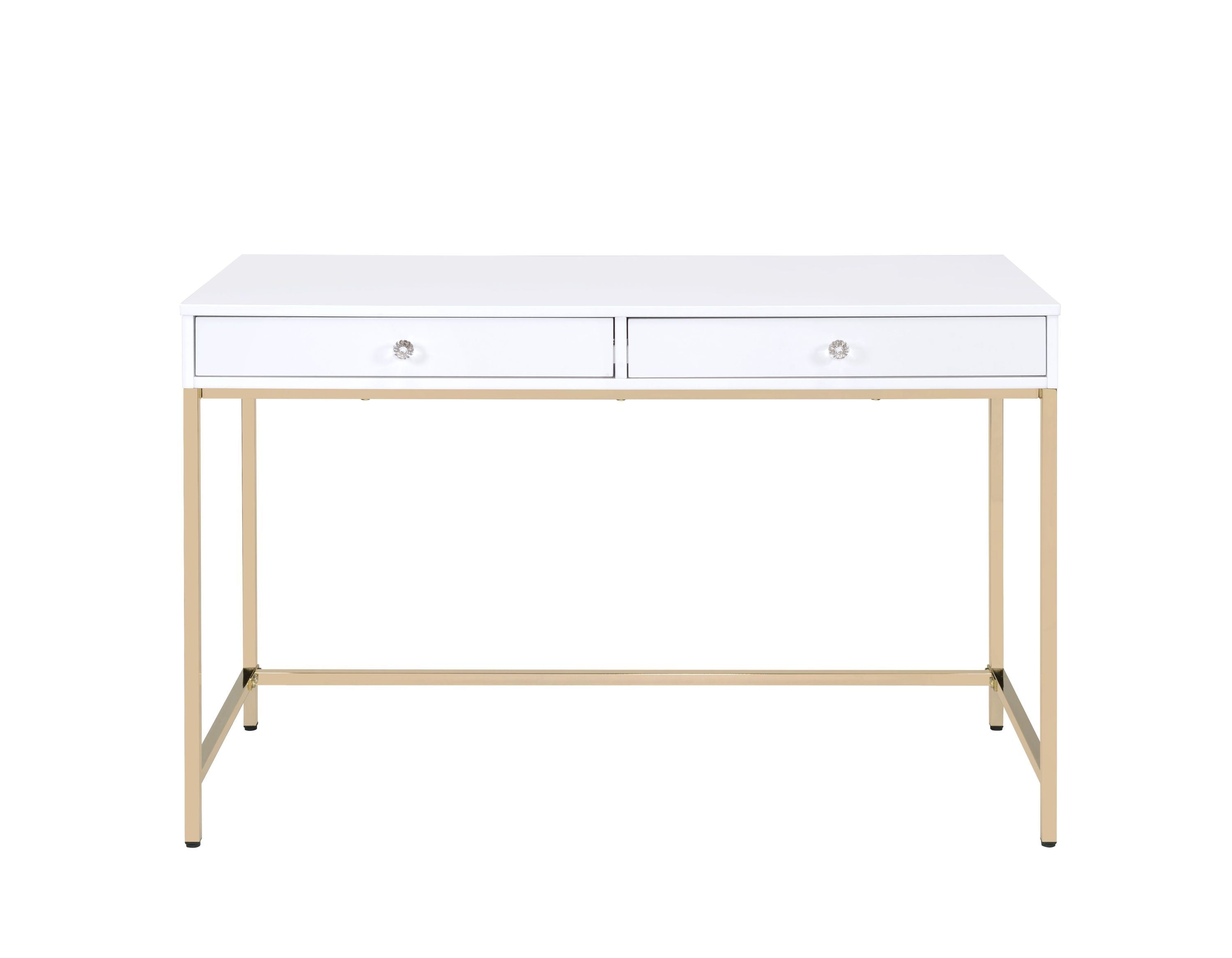 ACME Ottey Vanity Desk  in White High Gloss & Gold Finish AC00899