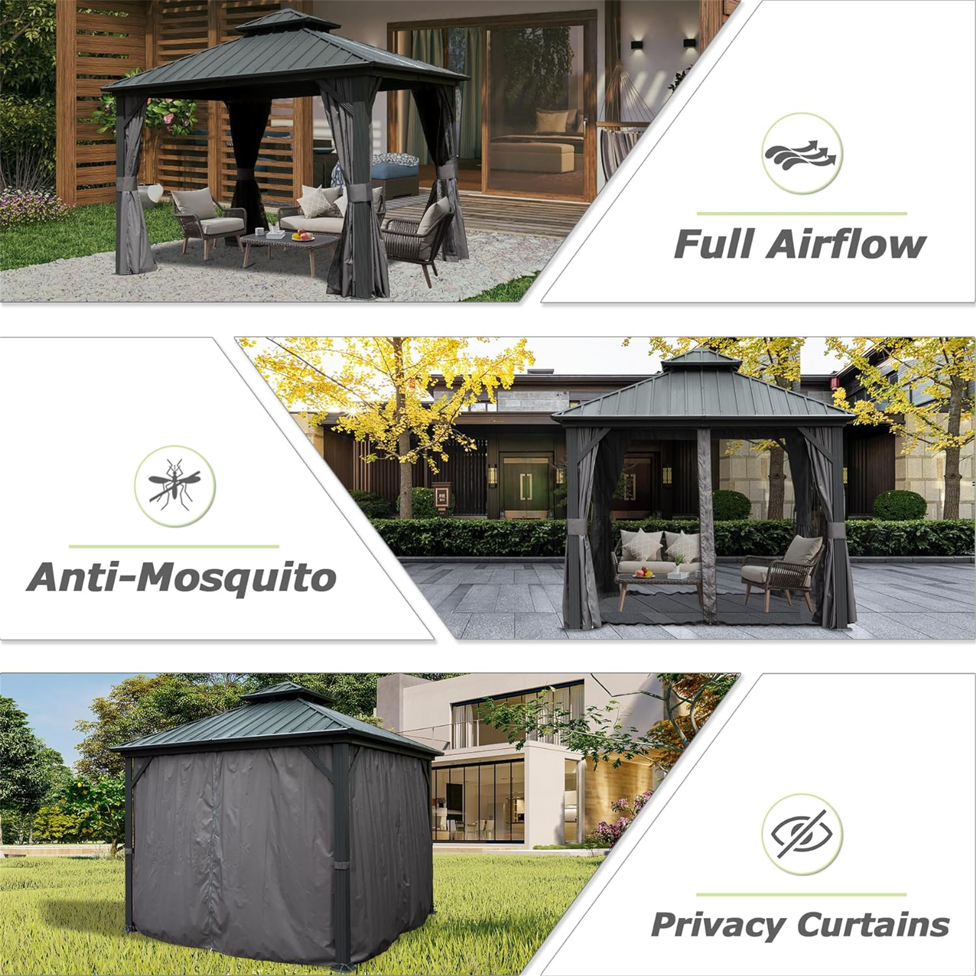 10' X 10' Hardtop Gazebo, Aluminum Metal Gazebo with Galvanized Steel Double Roof Canopy, Curtain and Netting, Permanent Gazebo Pavilion for Patio, Backyard, Deck, Lawn