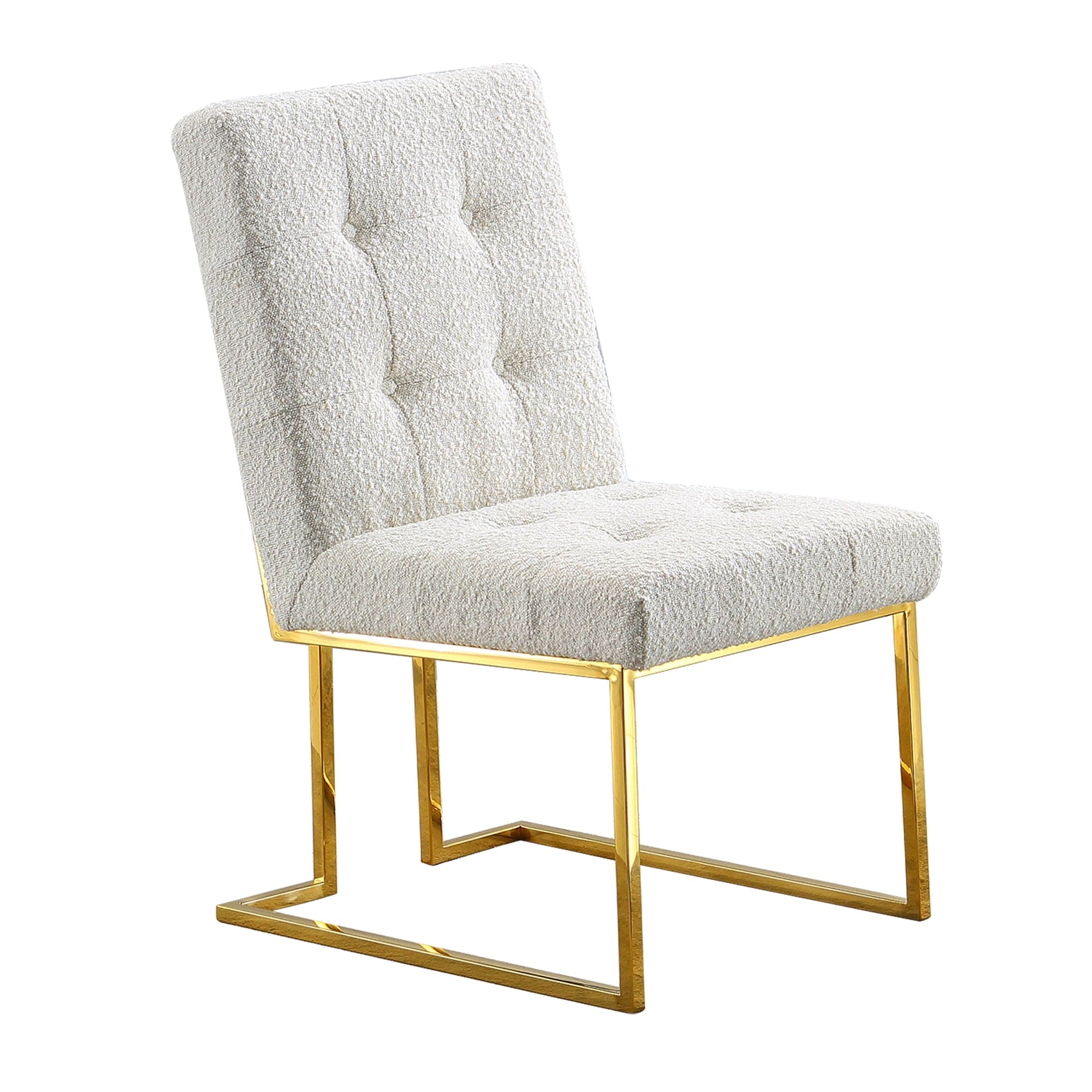 Modern Linen Dining Chair Set of 2, Tufted Design and Gold Finish Stainless Base