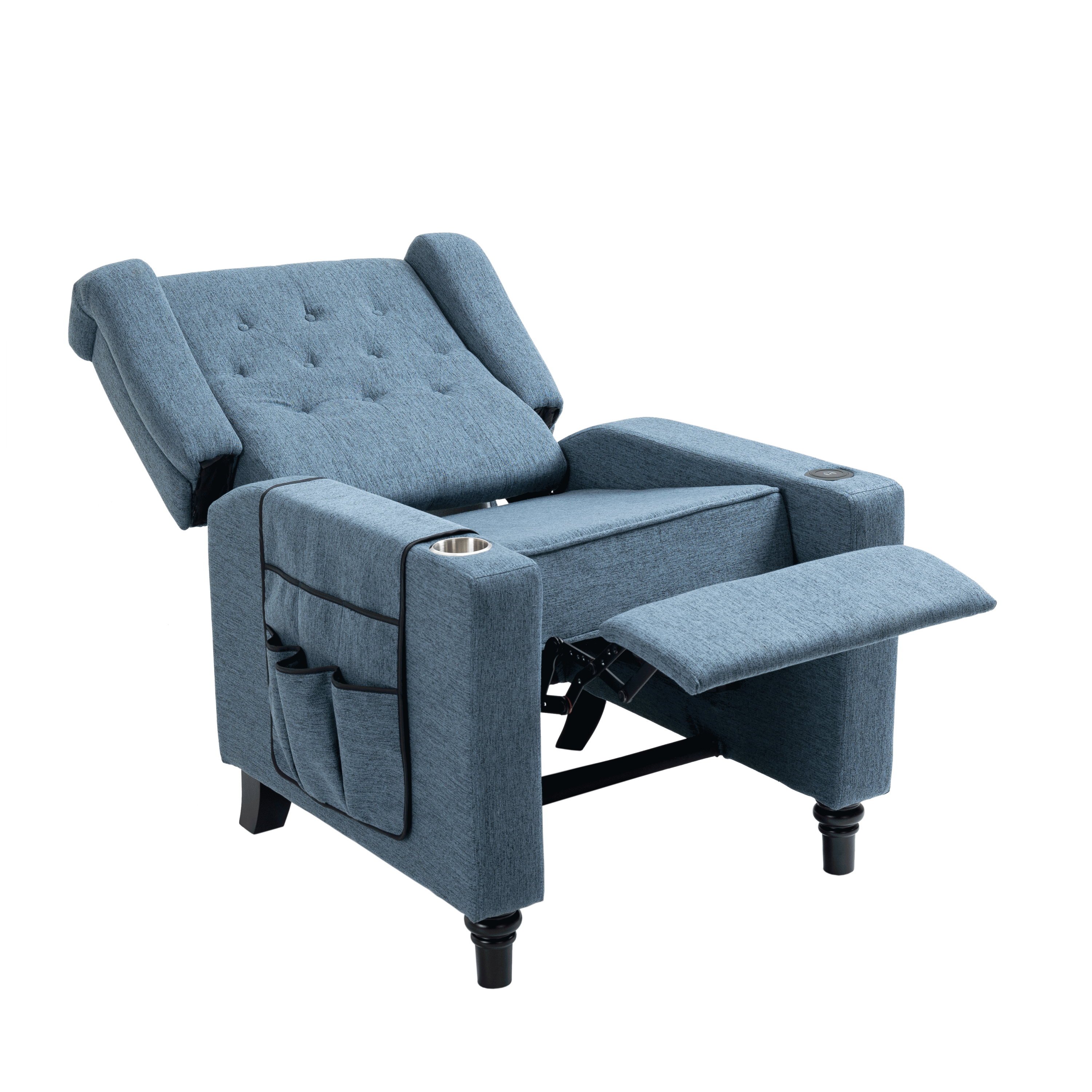 Arm Pushing Recliner Chair, Modern Button Tufted Wingback Push Back Recliner Chair, Living Room Chair Fabric Pushback Manual Single Reclining Sofa Home Theater Seating for Bedroom,Navy Blue