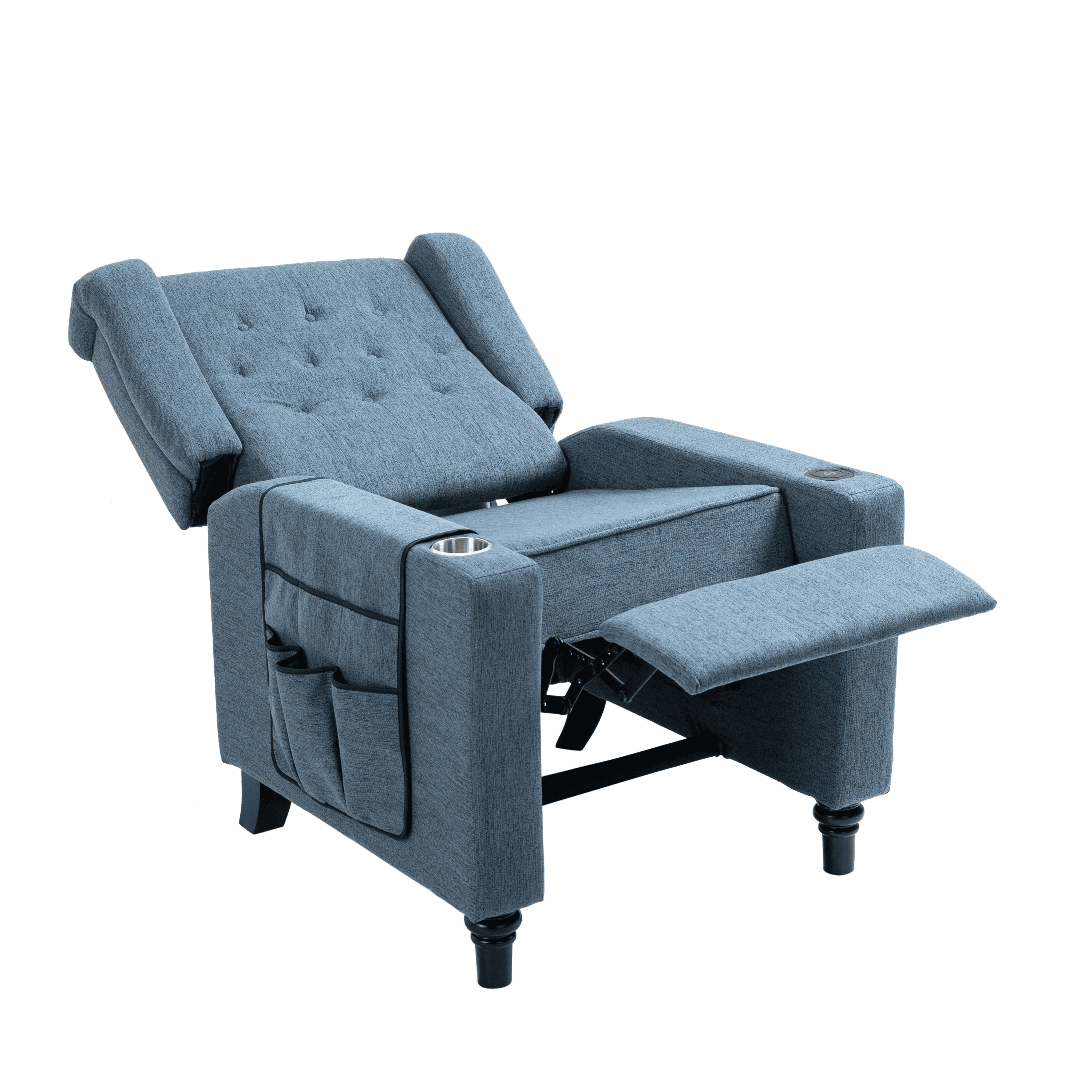 Arm Pushing Recliner Chair, Modern Button Tufted Wingback Push Back Recliner Chair, Living Room Chair Fabric Pushback Manual Single Reclining Sofa Home Theater Seating for Bedroom,Navy Blue