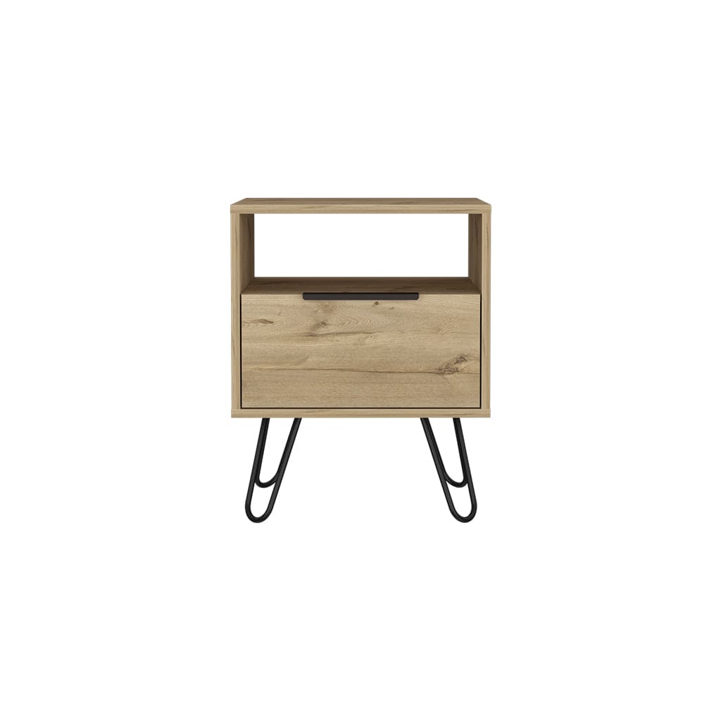 Nightstand Skyoner, Single Drawer, Hairpin Legs, Light Oak Finish