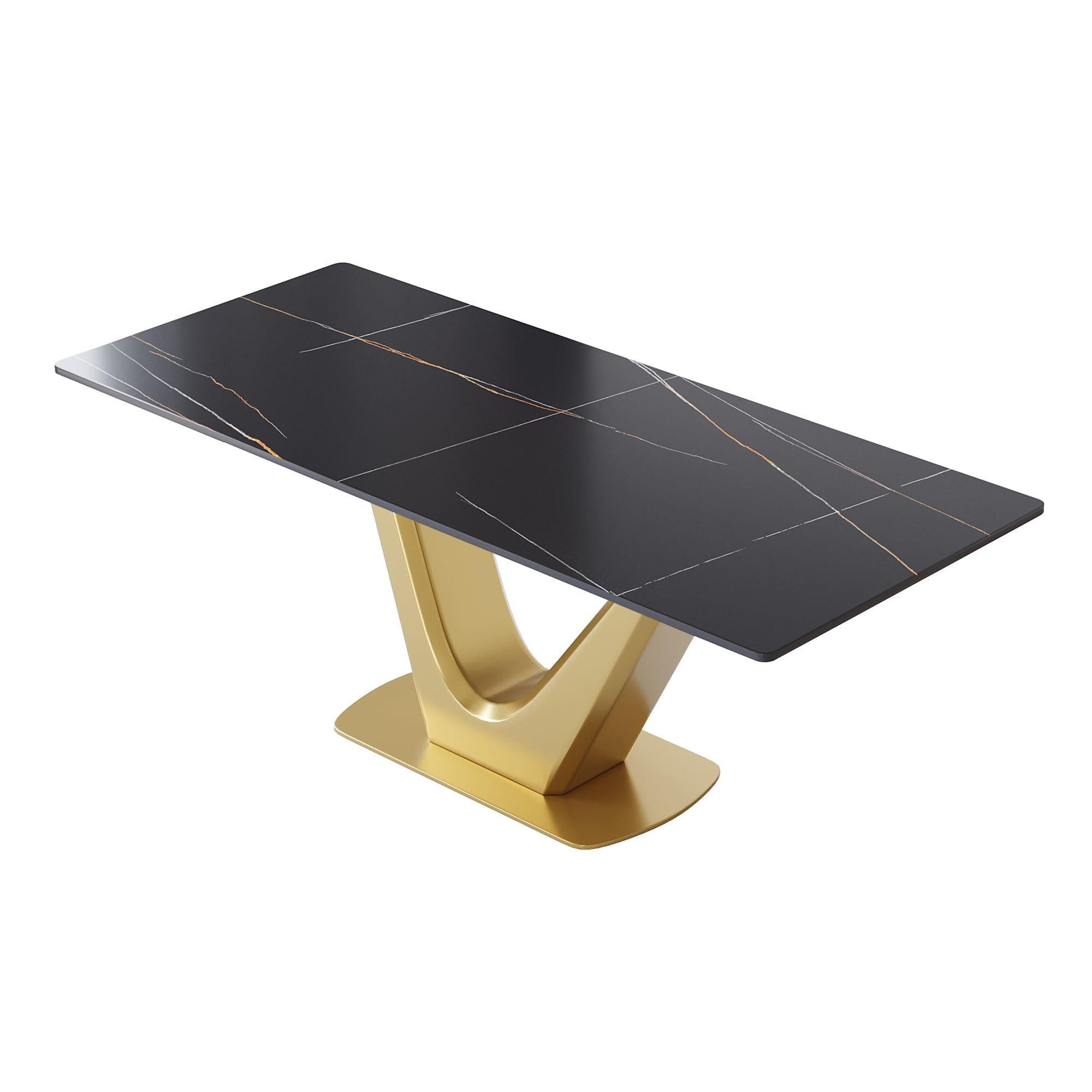 78.74 "modern artificial stone black panel golden V-shaped metal legs-can accommodate 8 people.