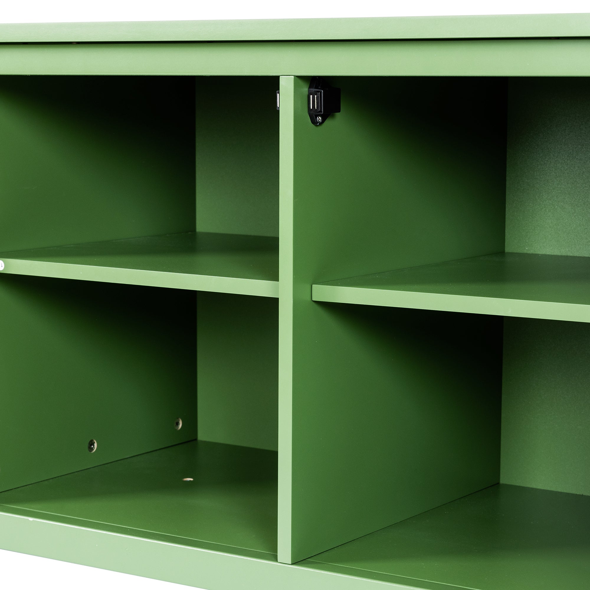 71-inchstylishTVcabinet Entertainment CenterTV stand,TVConsoleTable, Media Console,solidwood frame,Changhong glass door,Metal handle,antique green,canbeplacedin the children's room,bedroom Living Room