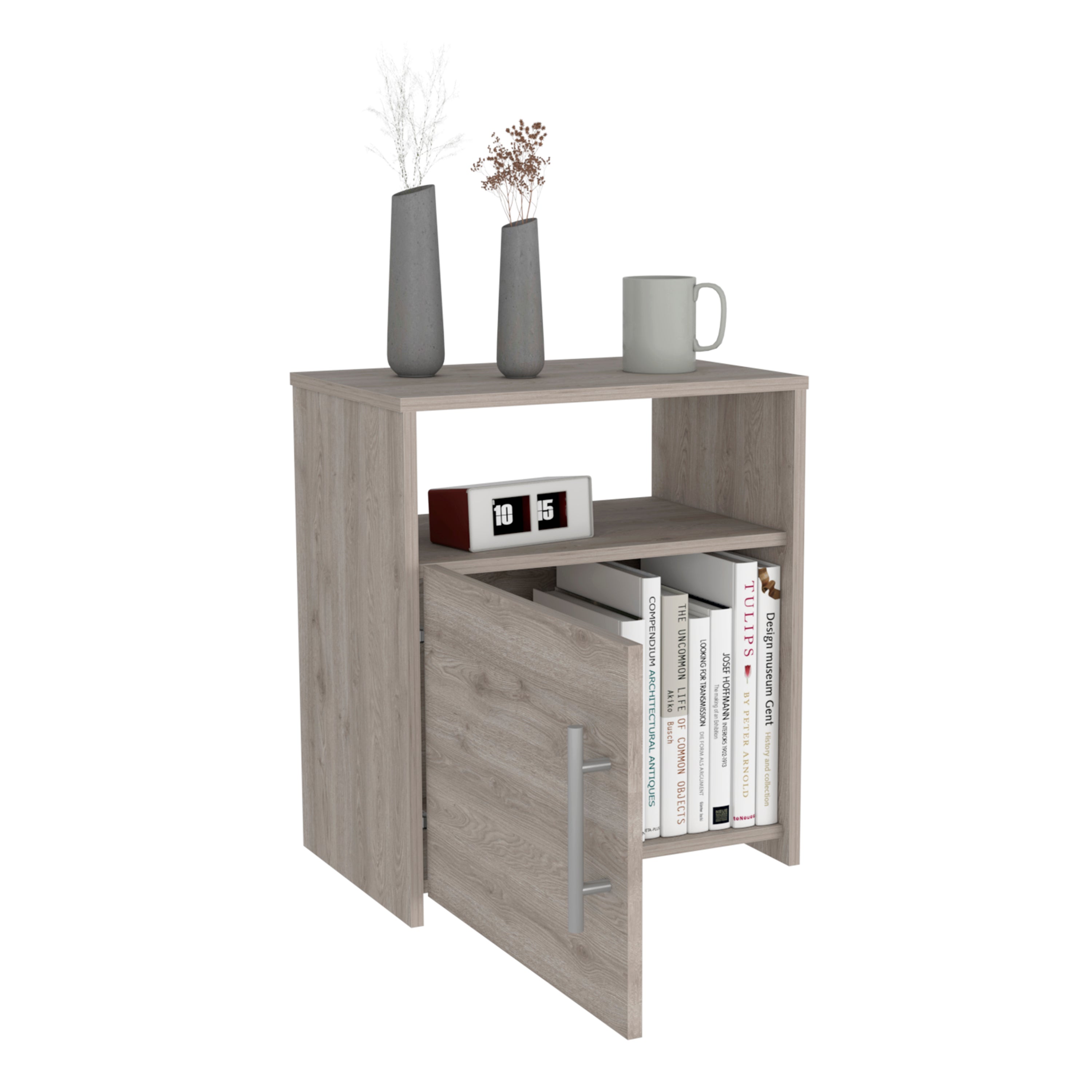 Nightstand Cuarzz, One Cabinet, Light Gray Finish