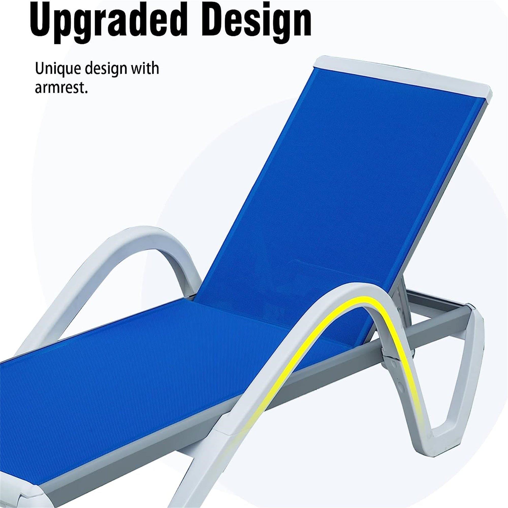 Patio Chaise Lounge Adjustable Aluminum Pool Lounge Chairs with Arm All Weather Pool Chairs for Outside,in-Pool,Lawn (Blue, 1 Lounge Chair+1 Plastic Table)