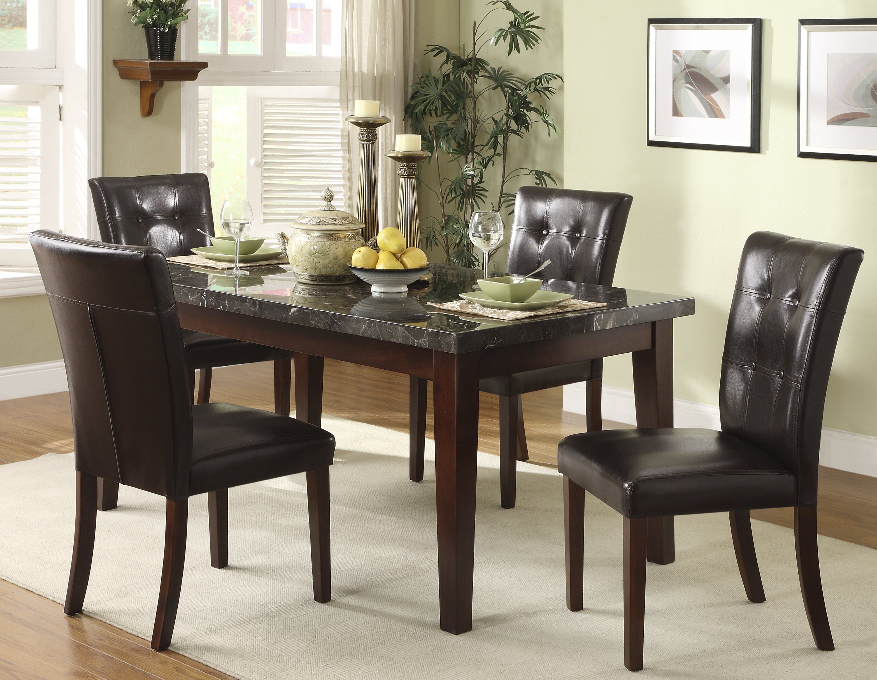 Transitional Dining Table 1pc Espresso Finish Wood Legs Black Marble Top Dining Room Furniture