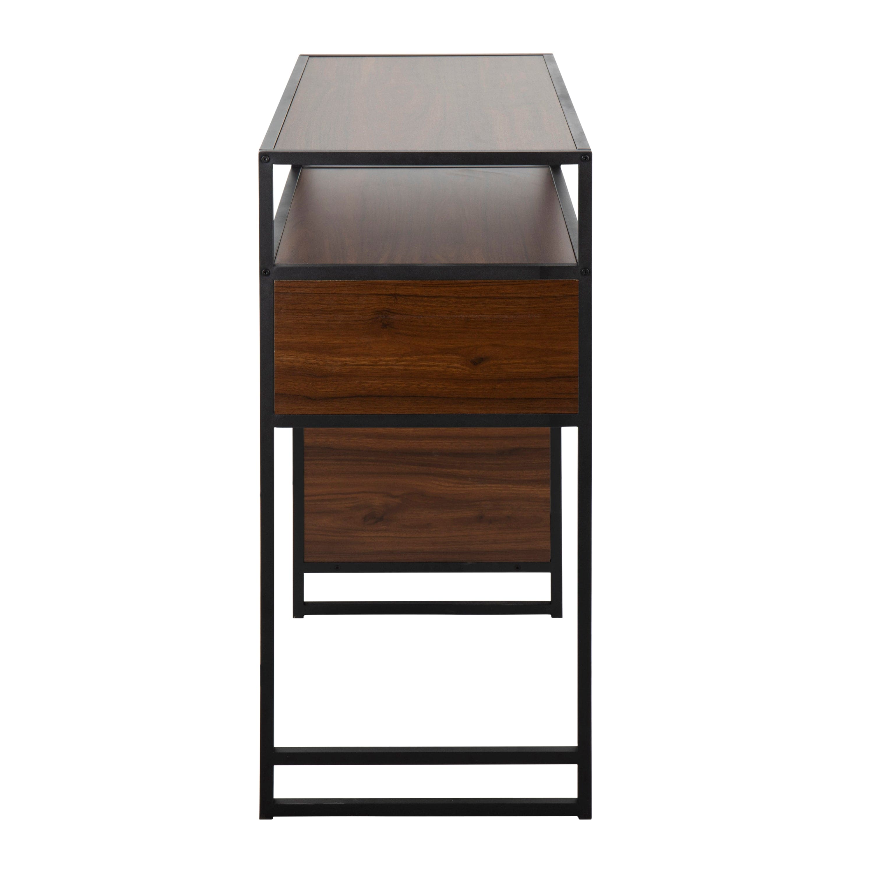 Display Farmhouse Bar Height Table with Storage Space in Black Metal and Walnut Wood by LumiSource