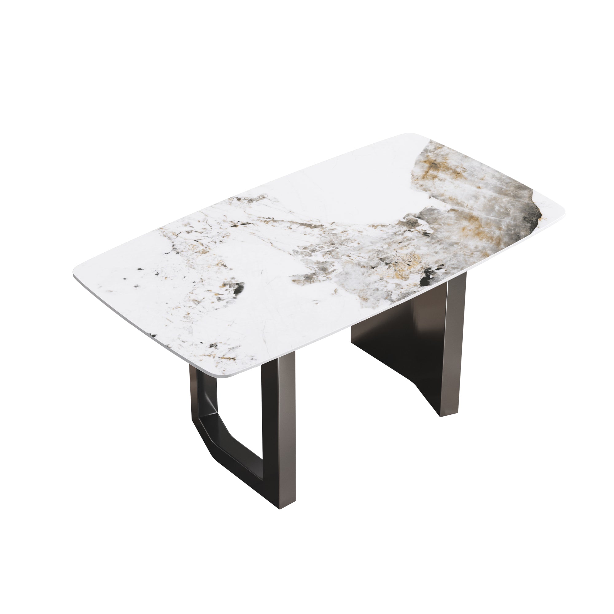 63"Modern artificial stone pandora white curved black metal leg dining table -6 people