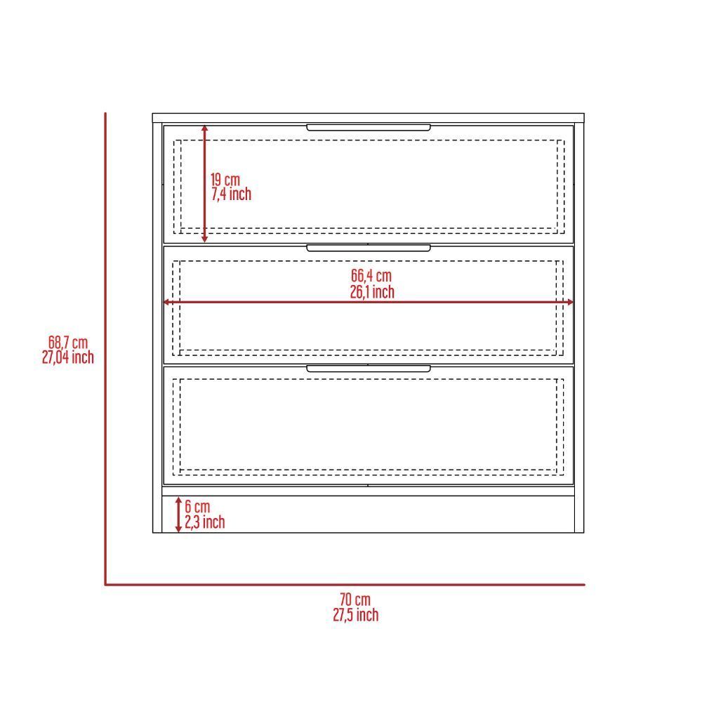 3 Drawers Dresser Maryland, Superior Top, Light Gray Finish