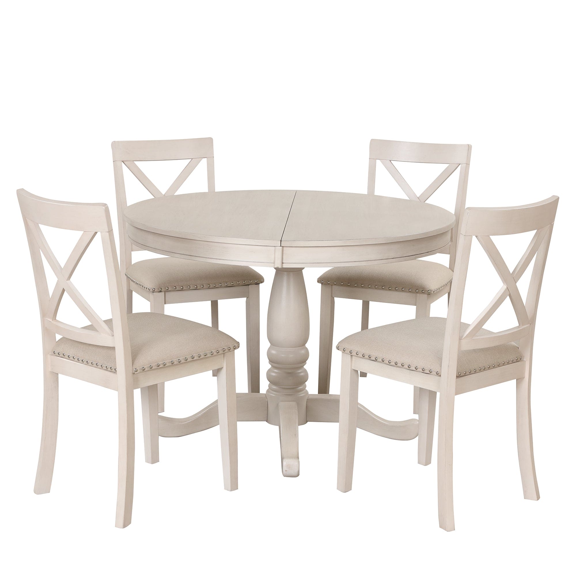 Modern Dining Table Set for 4,Round Table and 4 Kitchen Room Chairs,5 Piece Kitchen Table Set for Dining Room,Dinette,Breakfast Nook,Antique White