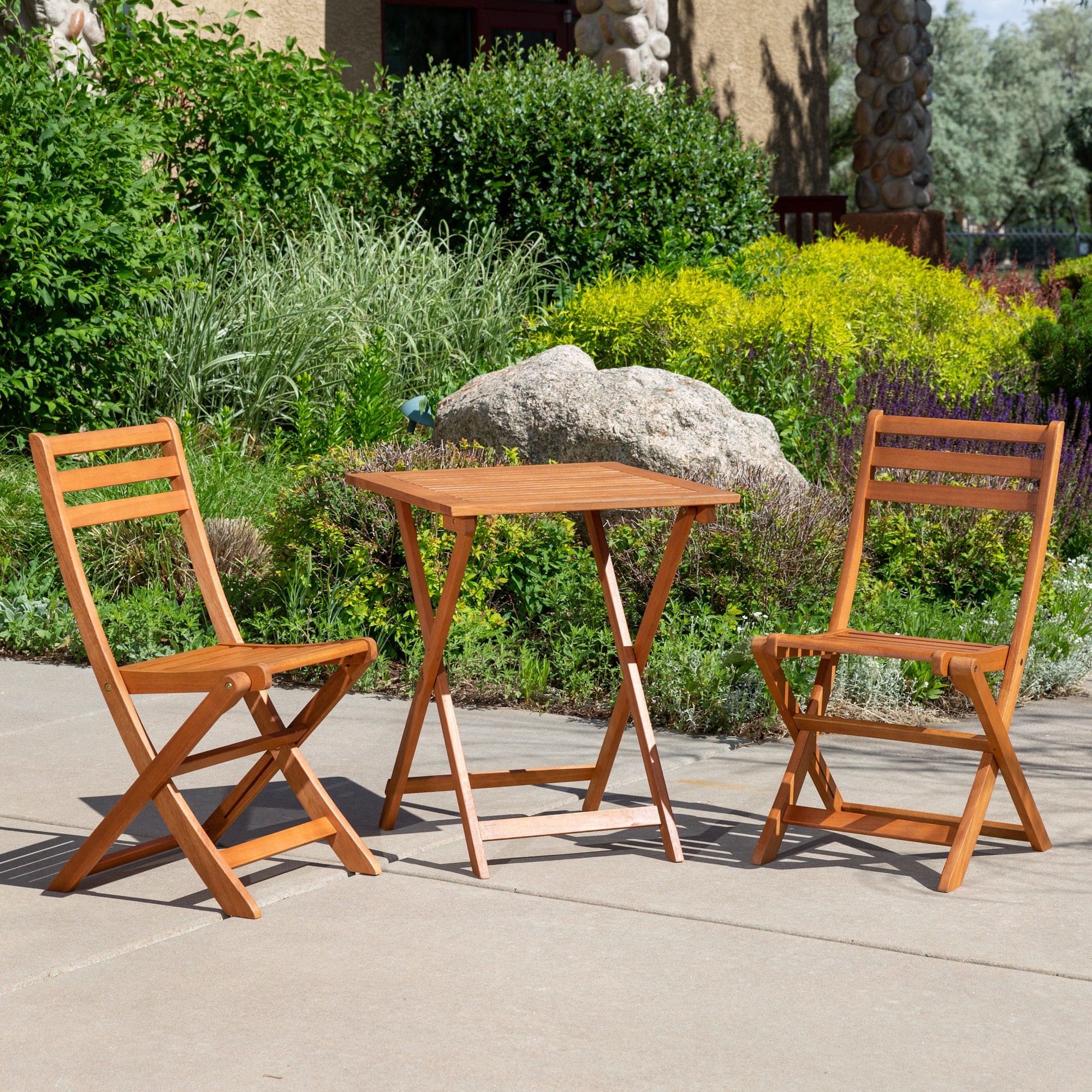 3-Piece Eucalyptus Bistro Set, Square, Natural Oil