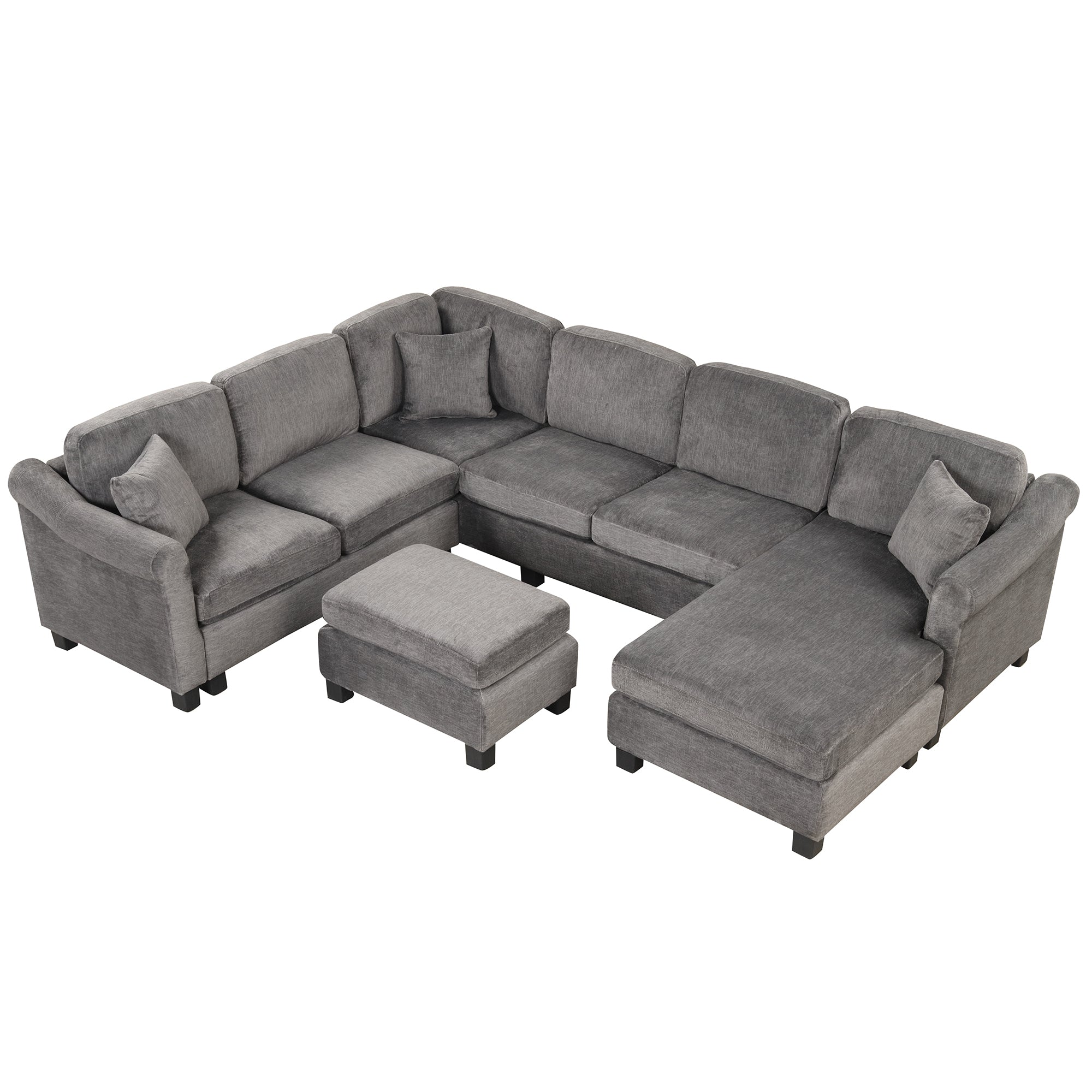 122.1" *91.3"  4pcs Sectional Sofa with Ottoman with Right Side Chaise velvet fabric Dark Gray