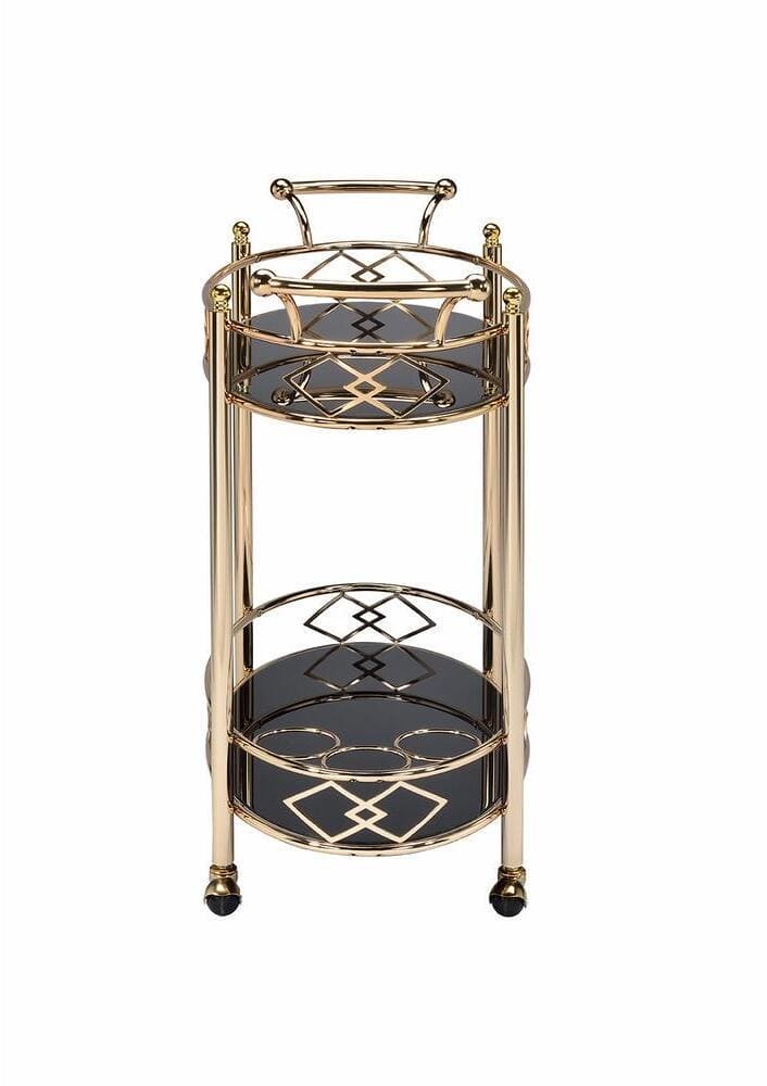 ACME Ottesen Serving Cart, Gold & Black Glass 98351