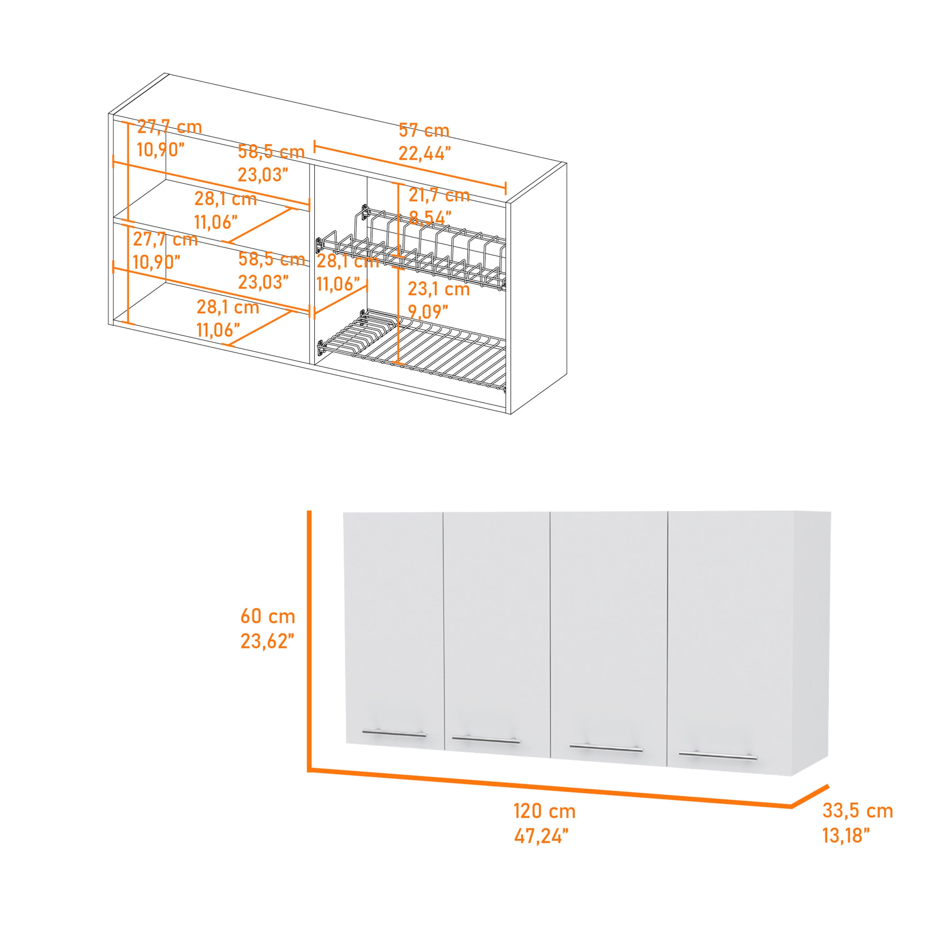 Kitchen Cabinet Durham, Four Doors, White Finish