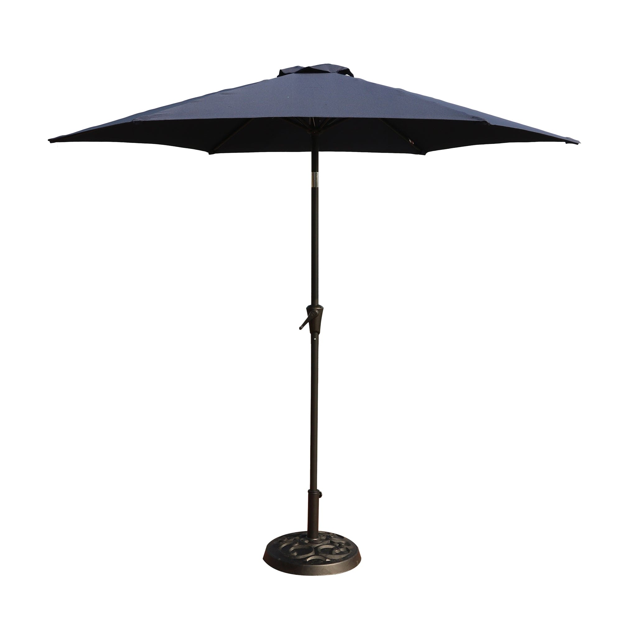 8.8 feet Outdoor Aluminum Patio Umbrella, Patio Umbrella, Market Umbrella with 33 pounds Round Resin Umbrella Base, Push Button Tilt and Crank lift, Navy Blue