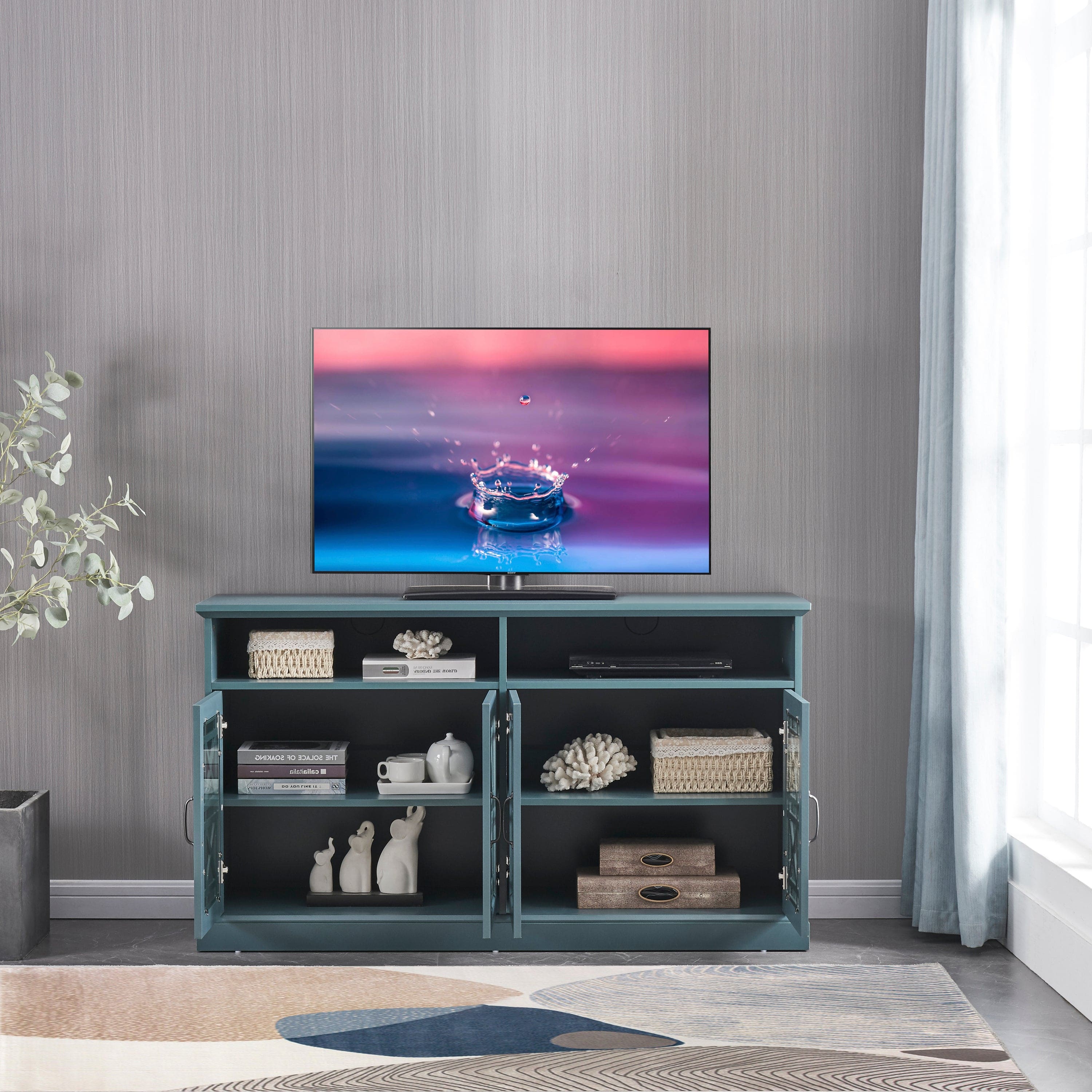 TV Stand, Buffet Sideboard Console Table, Dark Teal