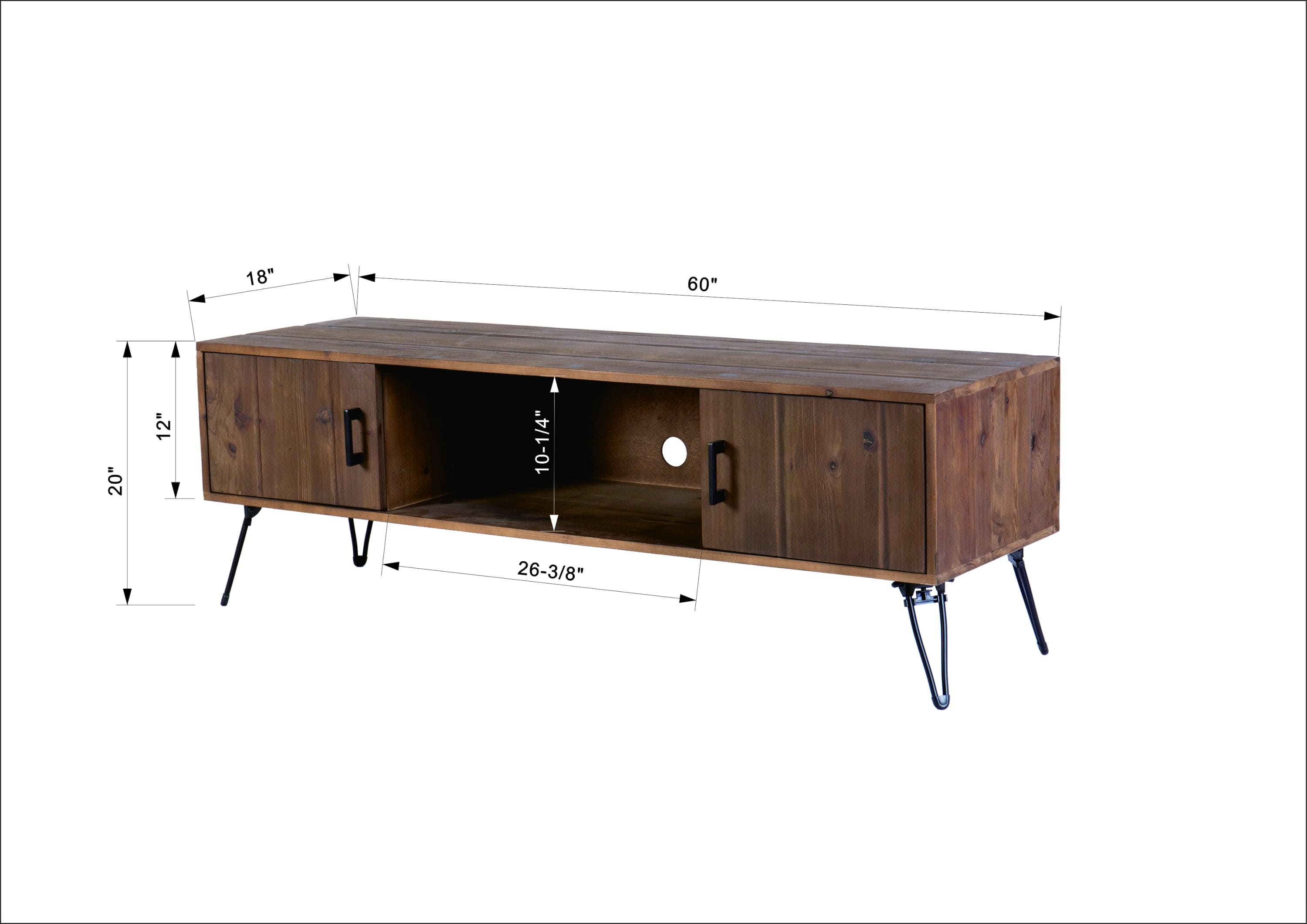 Industrial style Reclaimed wood Media TV Stand with Storage Cabinet for Living Media Room