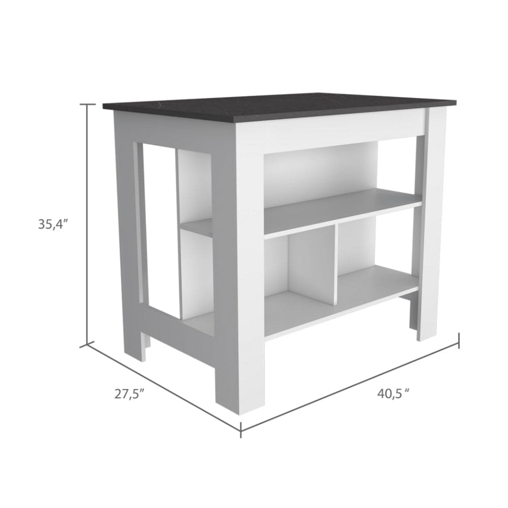 Ralston 2-Piece Kitchen Set, Kitchen Island and Pantry Cabinet, White and Onyx