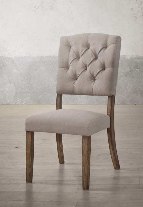 ACME Bernard Side Chair (Set-2) in Cream Linen & Weathered Oak 66187