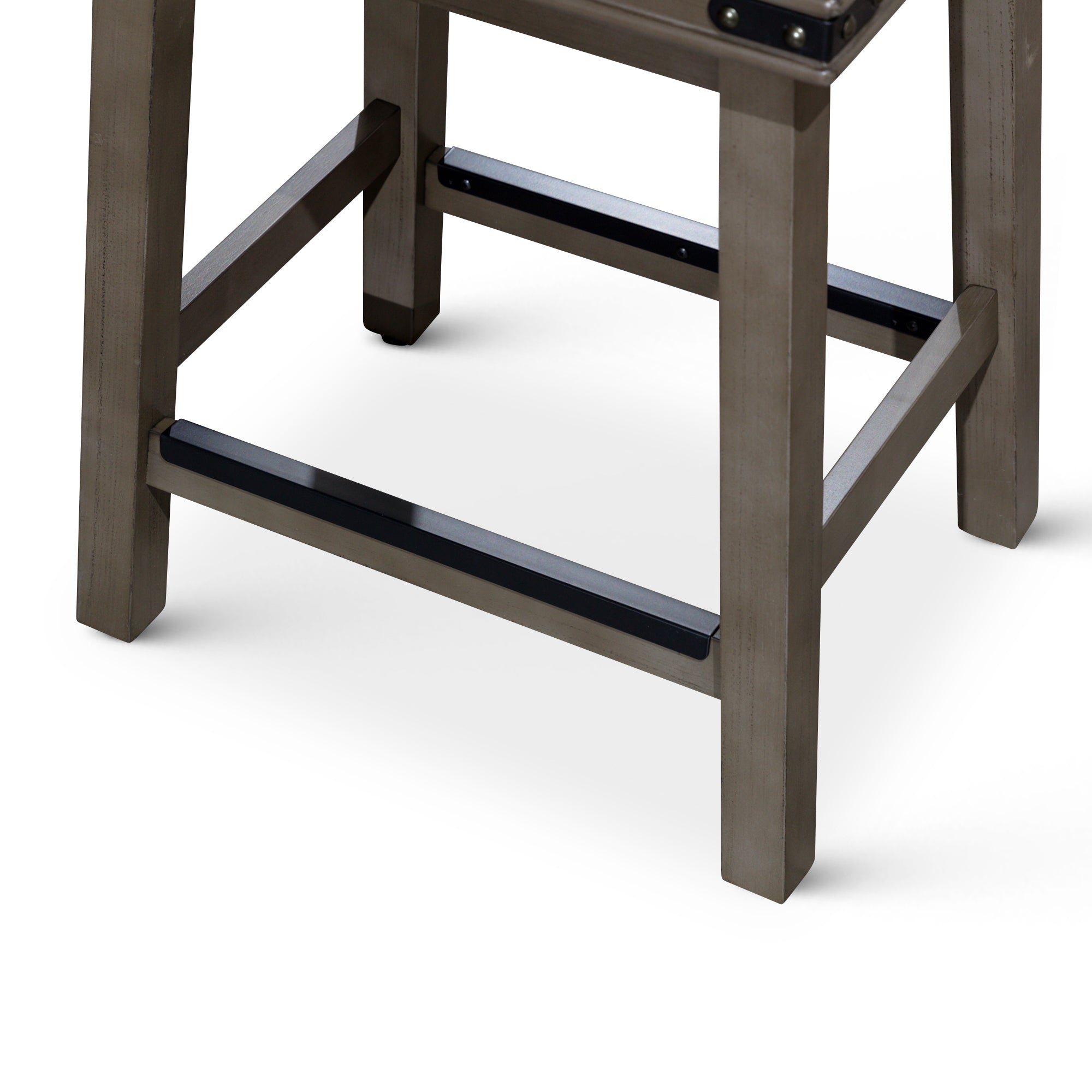 30" Bar Stool, Weathered Gray Finish, Black Leather Seat