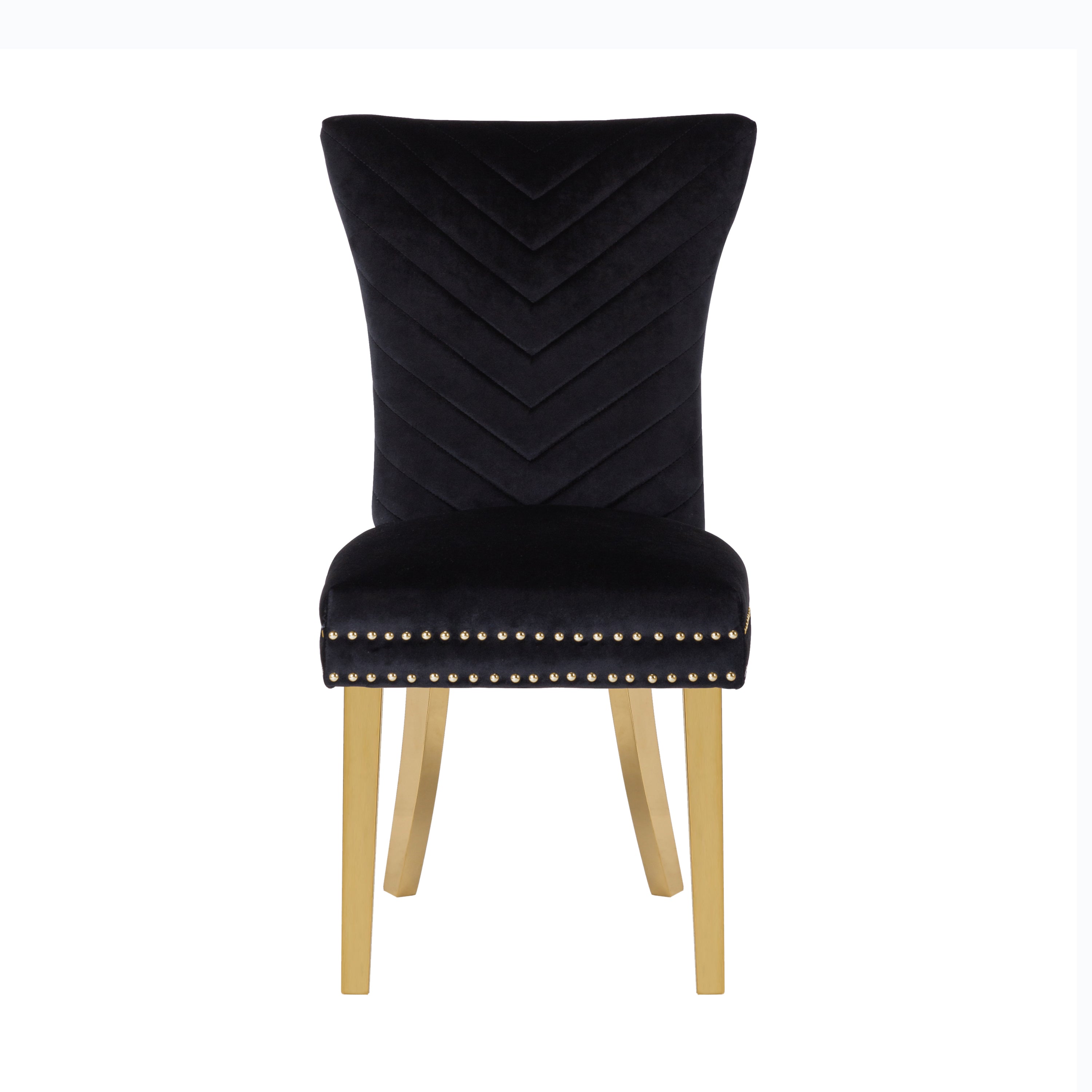 Eva 2 Piece Gold Legs Dining Chairs Finished with Velvet Fabric in Black