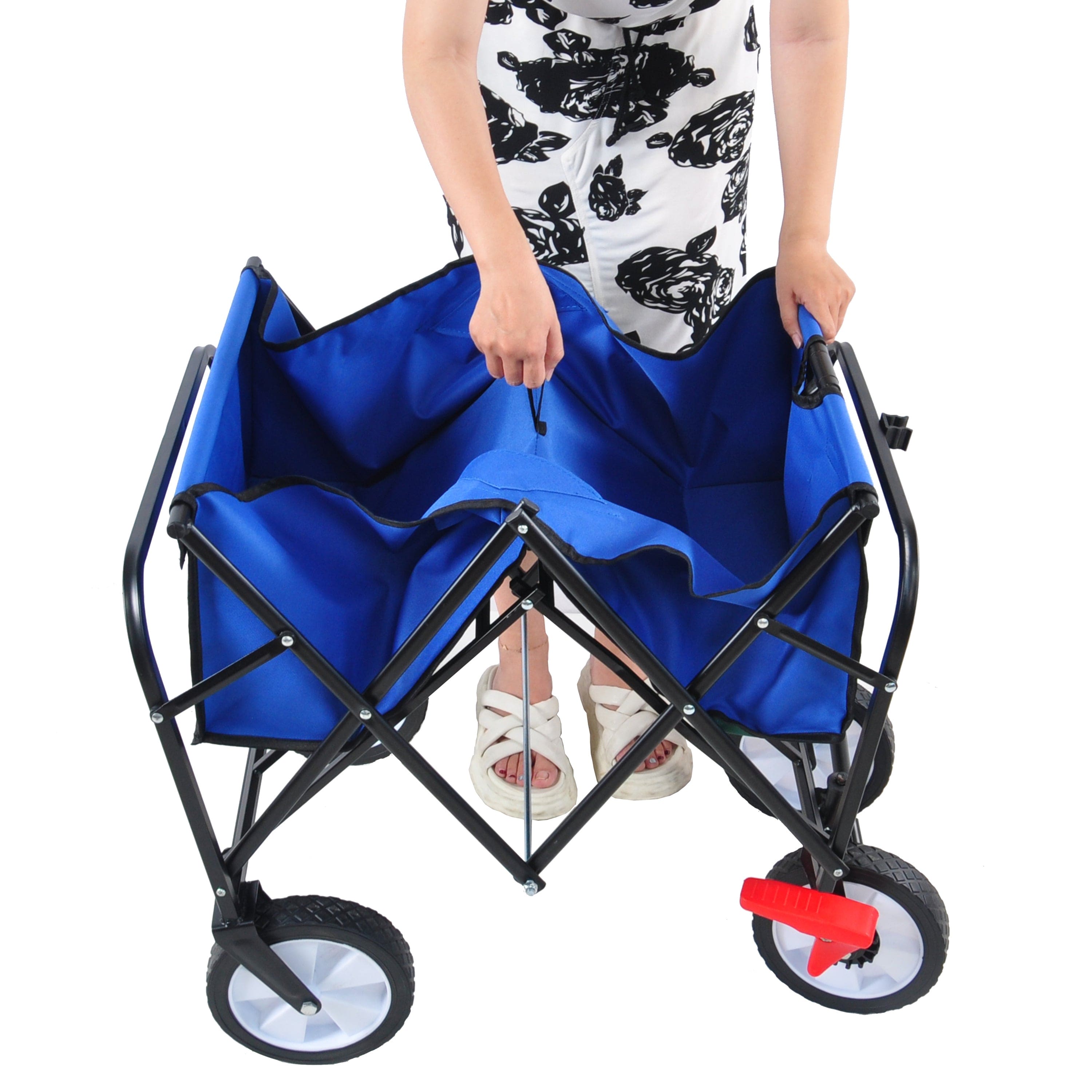 Folding Wagon Garden Shopping Beach Cart (blue)