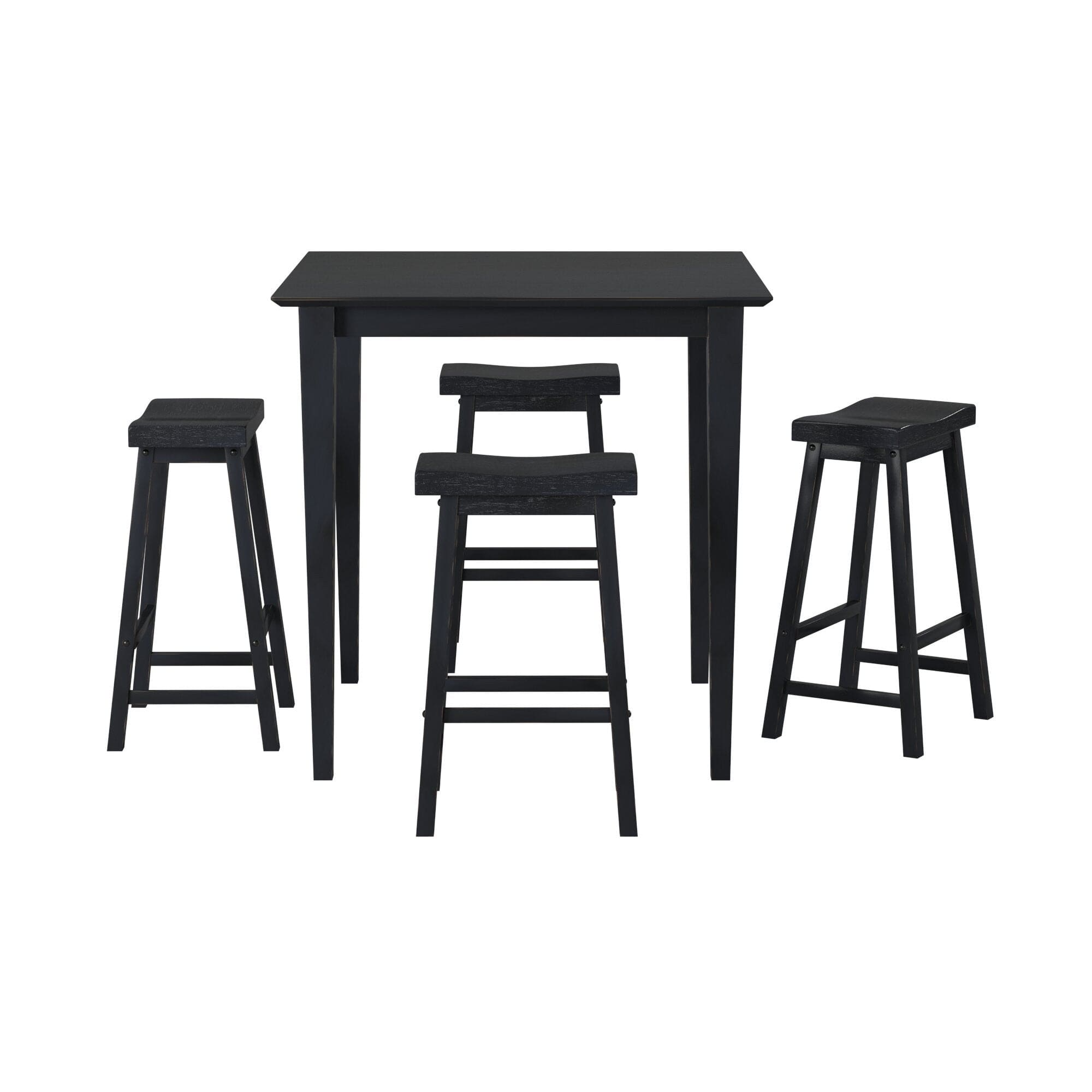 Black Finish 29-inch Bar Height Stools Set of 2pc Saddle Seat Solid Wood Casual Dining Home Furniture