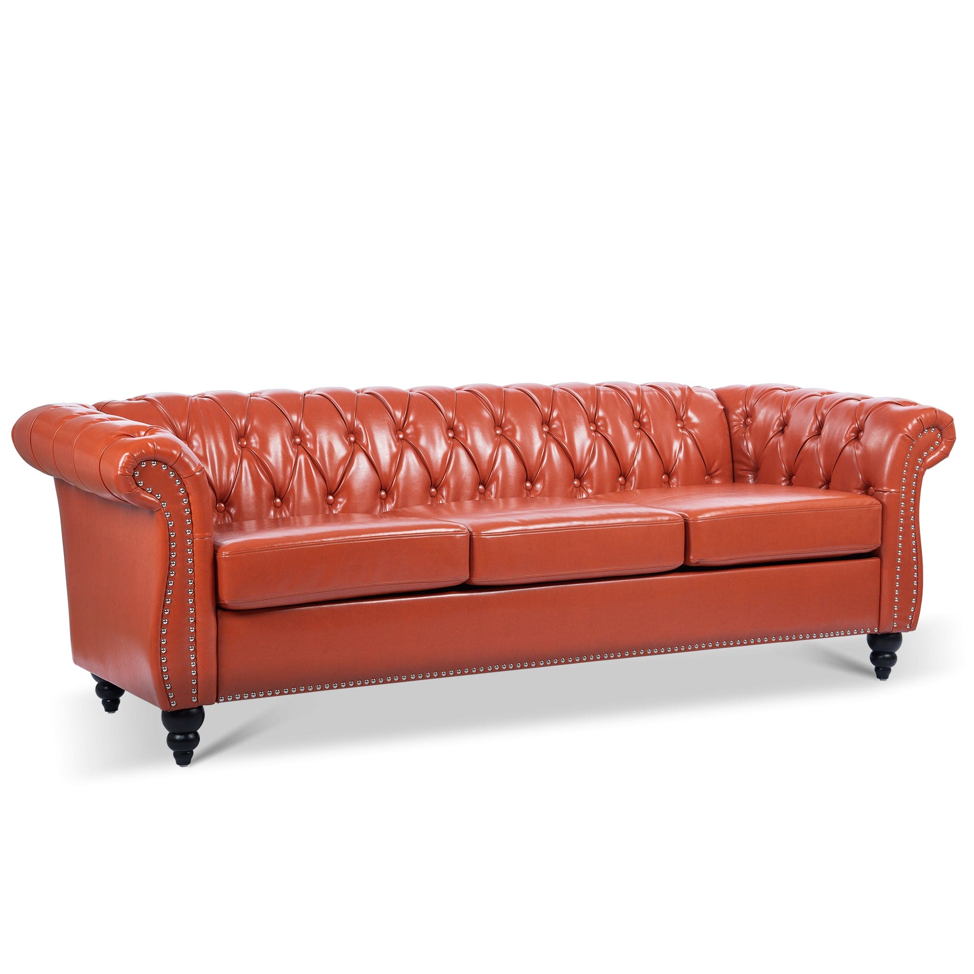 84.65" Rolled Arm Chesterfield 3 Seater Sofa