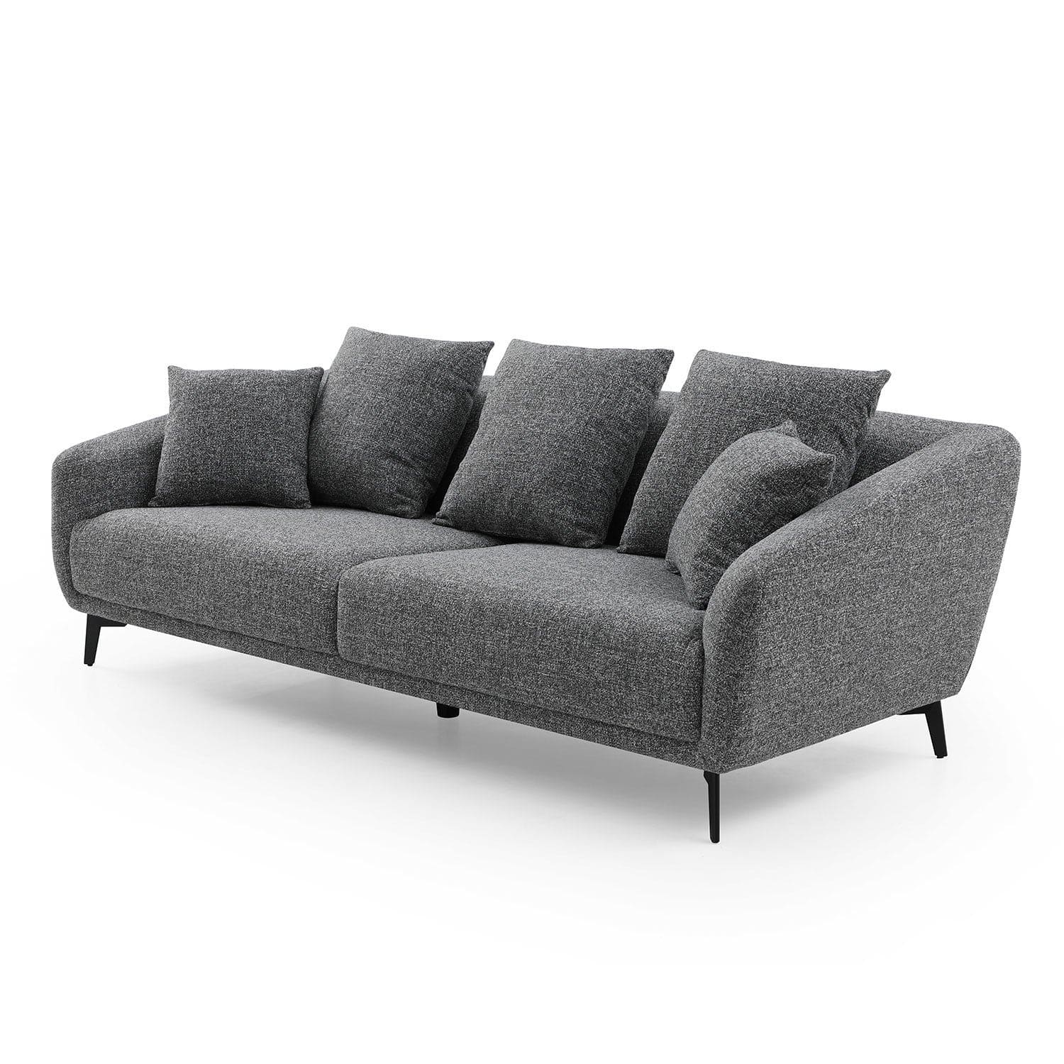 3 Seater Sofa Couch, Modern Fabric Upholstered Sofa with Three Cushions, 2 Pillows, Dark Grey