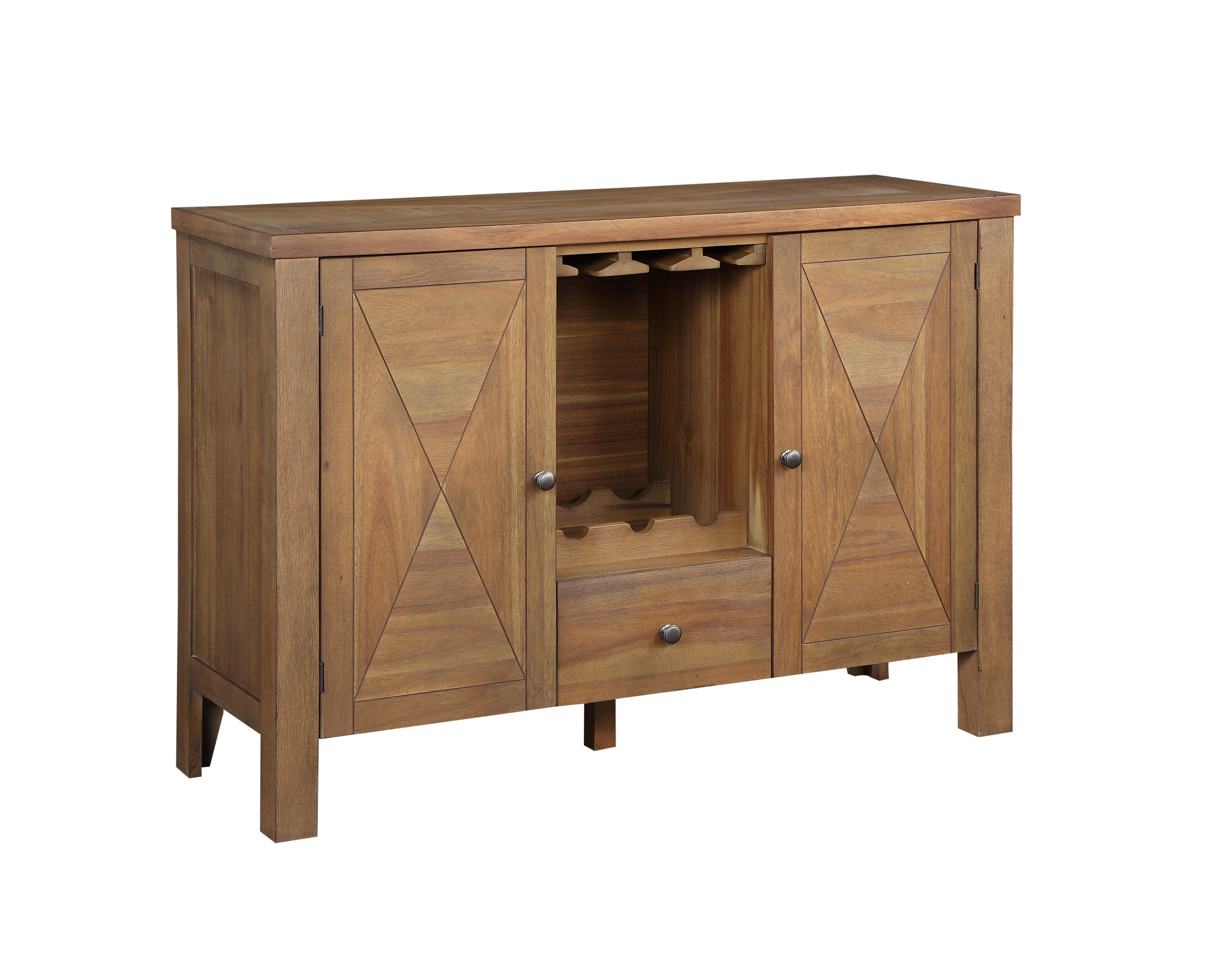 ACME Pascaline Server, Gray Fabric, Rustic Brown & Oak Finish DN01133