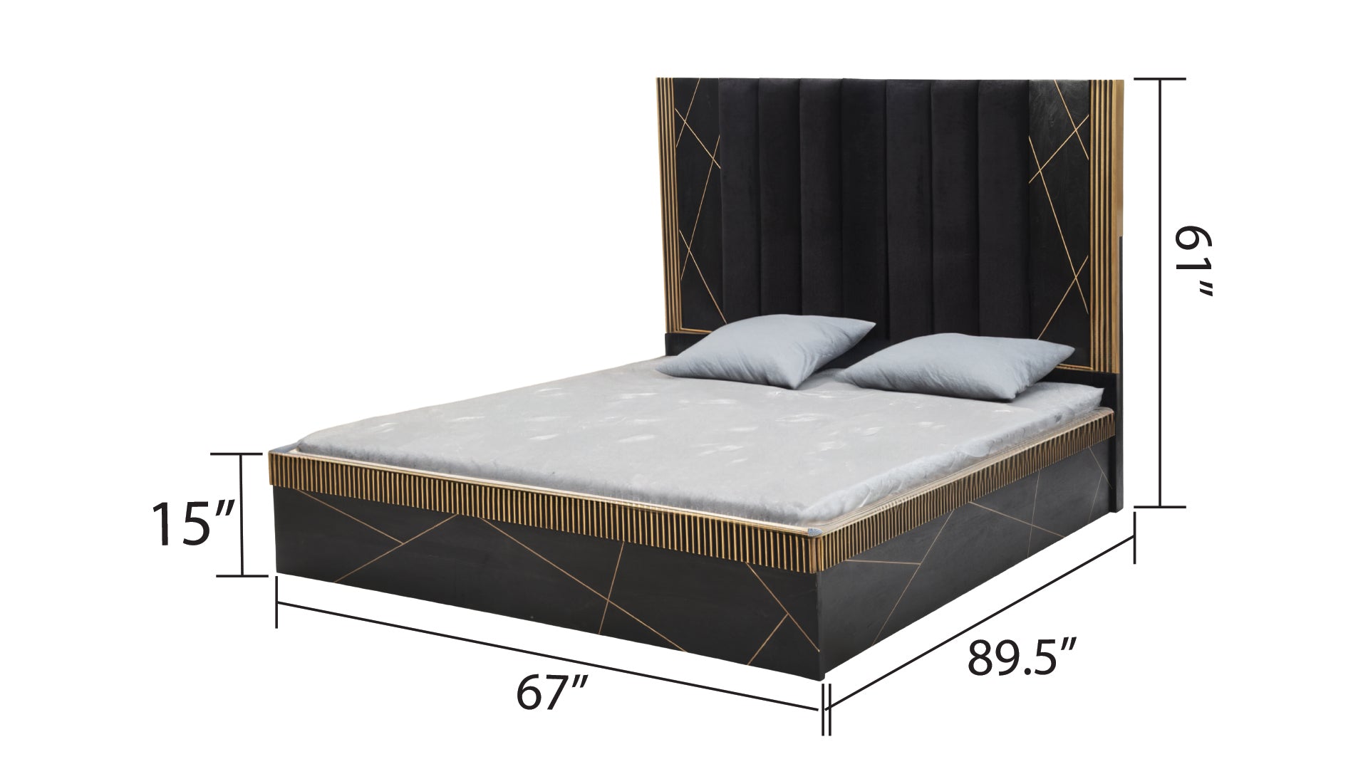 Allure Modern Style Queen Bed Made With Mango Wood and Finished with Brass Metal