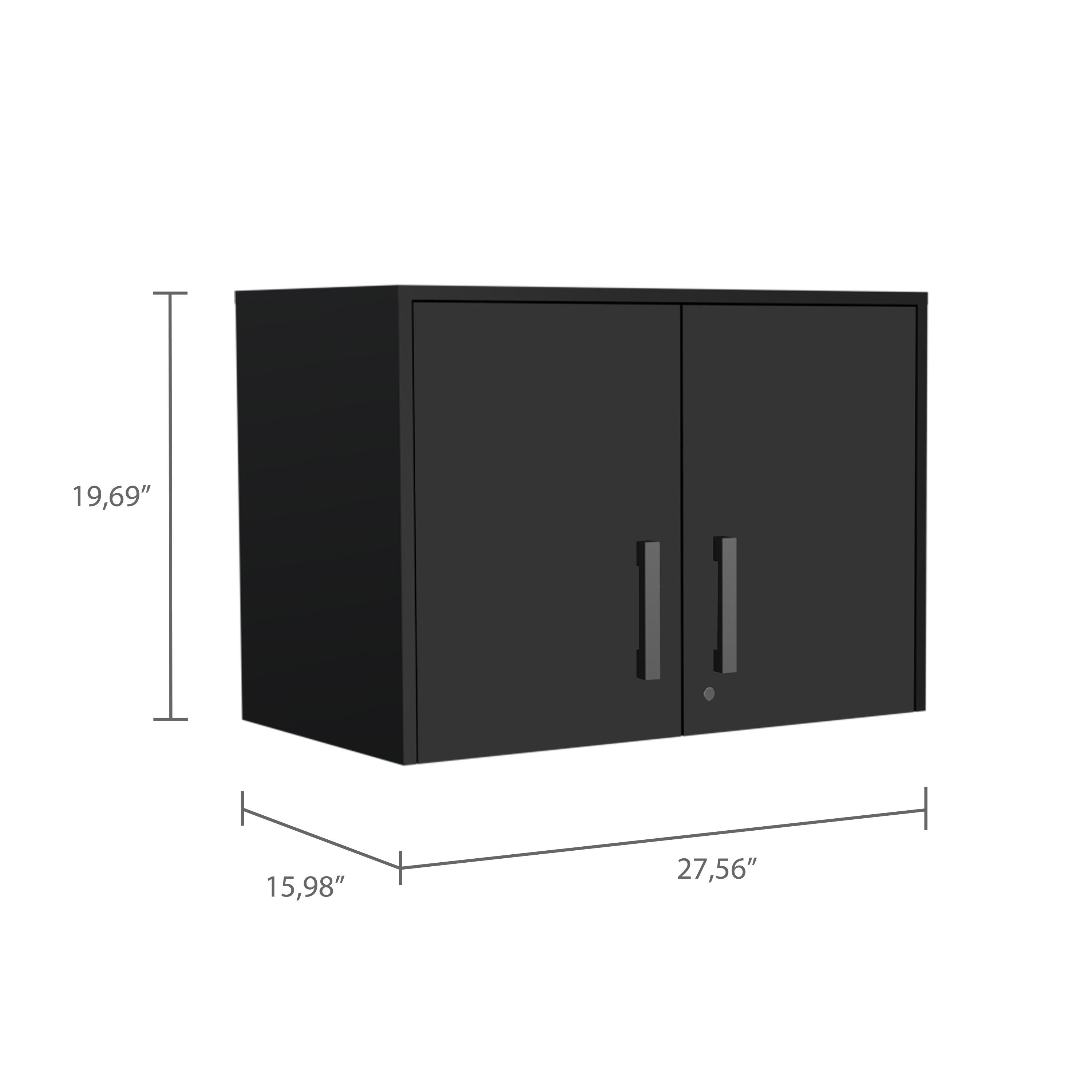 Wall Storage Cabinet Lions, 3 Shelves, Double Door, Black Wengue Finish