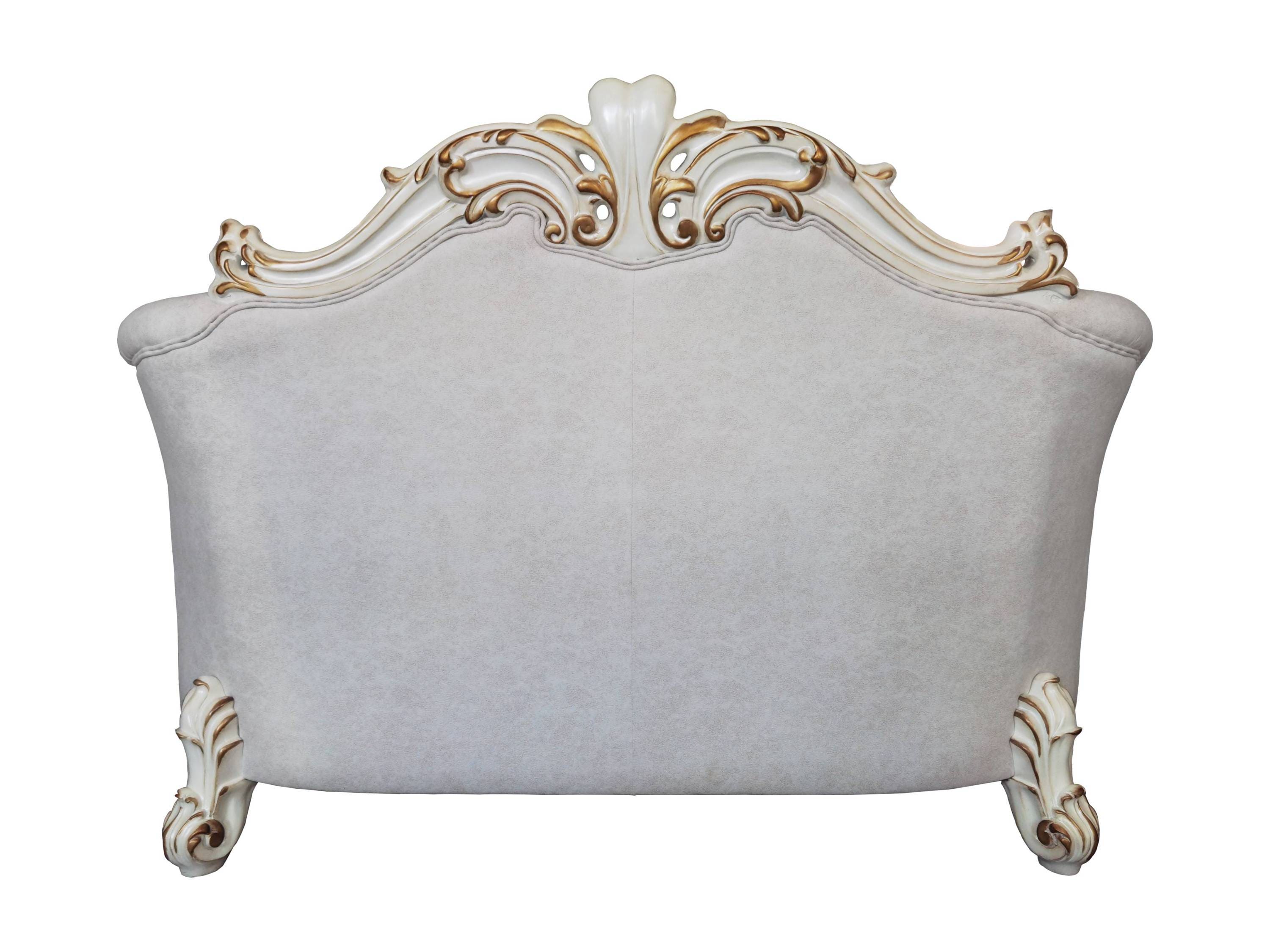 ACME Vendom II Loveseat w/4 Pillows, Two Tone Ivory Fabric & Antique Pearl Finsih LV01330