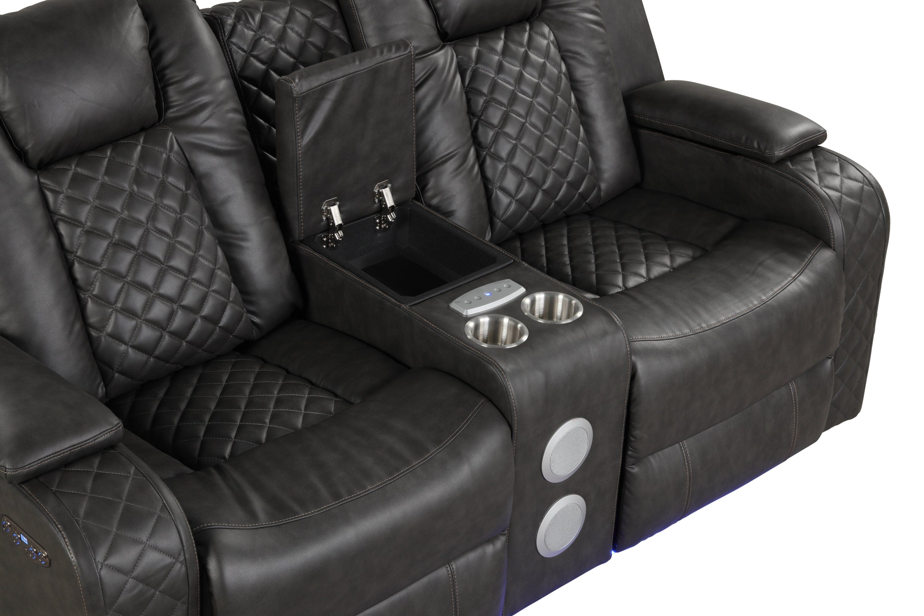 Benz LED & Power Reclining Loveseat Made With Faux Leather in Black