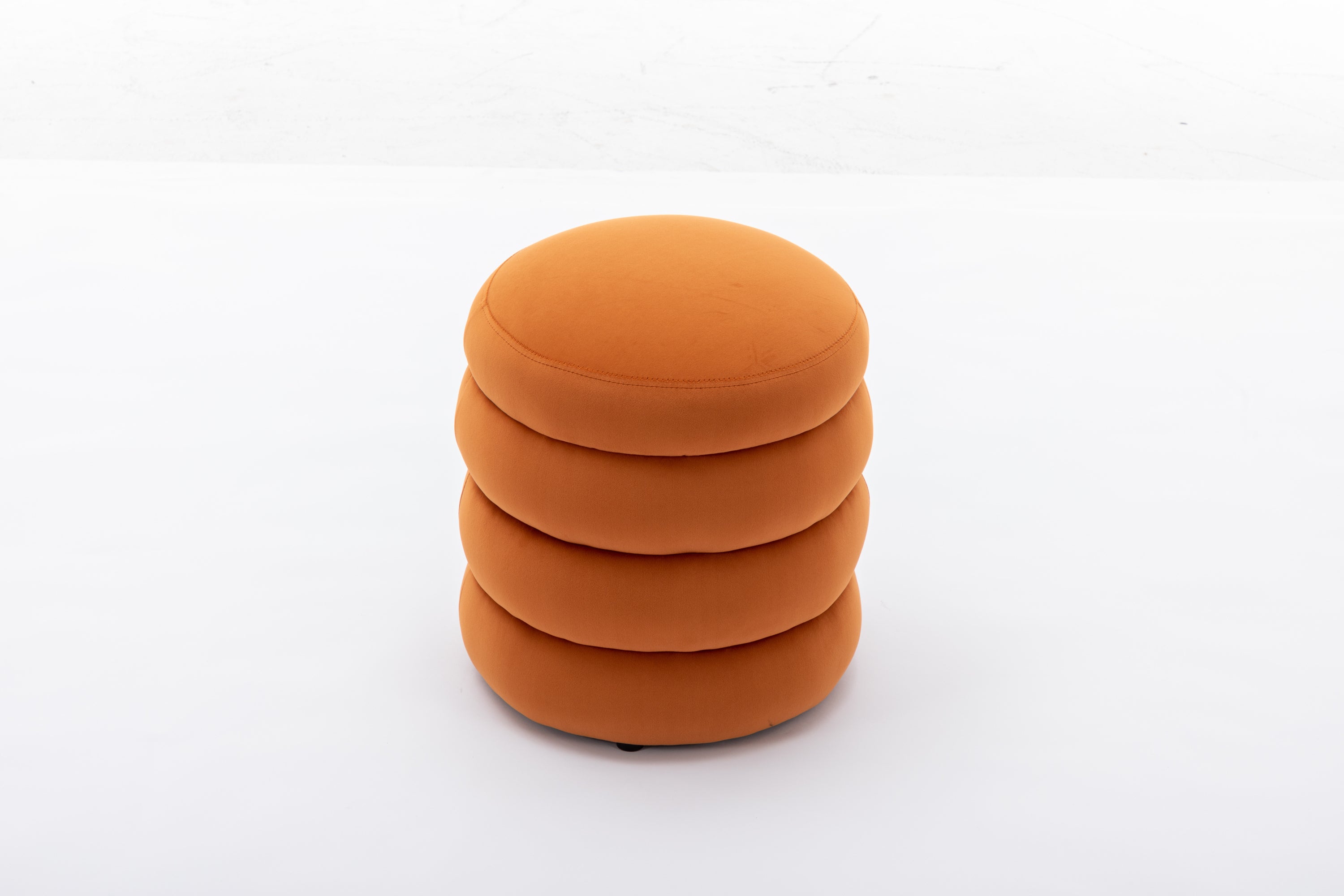 006-Soft Velvet  Round Ottoman Footrest Stool,Orange