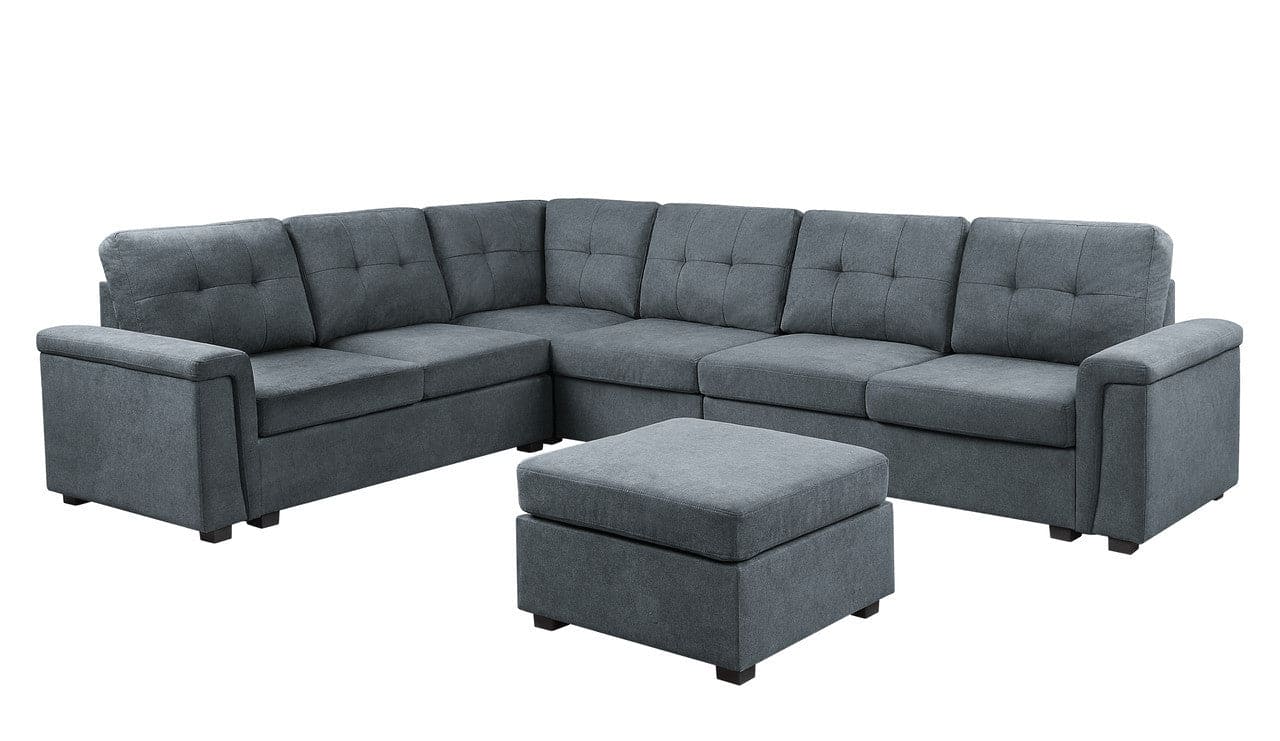 Isla Gray Woven Fabric 7-Seater Sectional Sofa with Ottoman