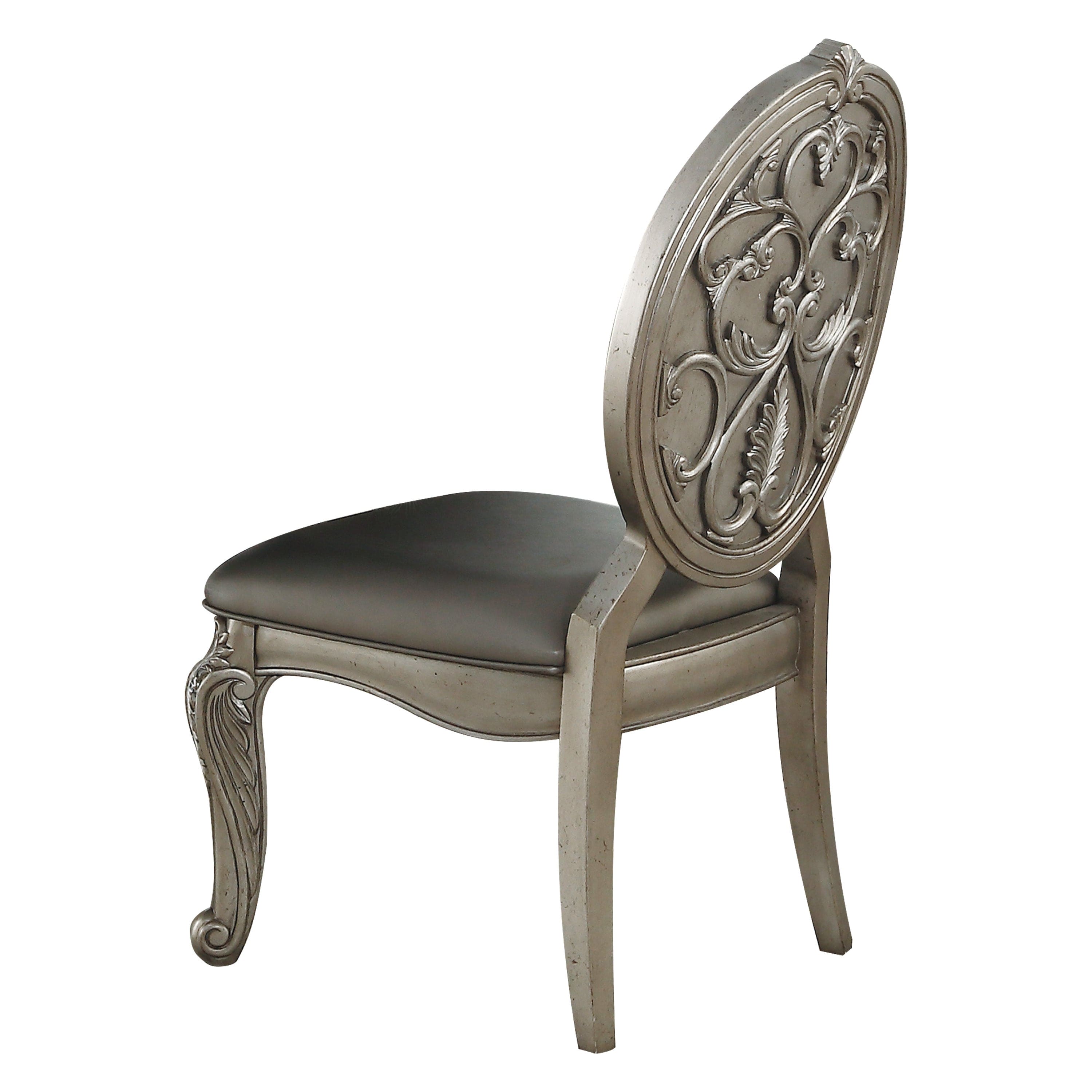 ACME Northville Side Chair (Set-2) in PU & Antique Silver 66922