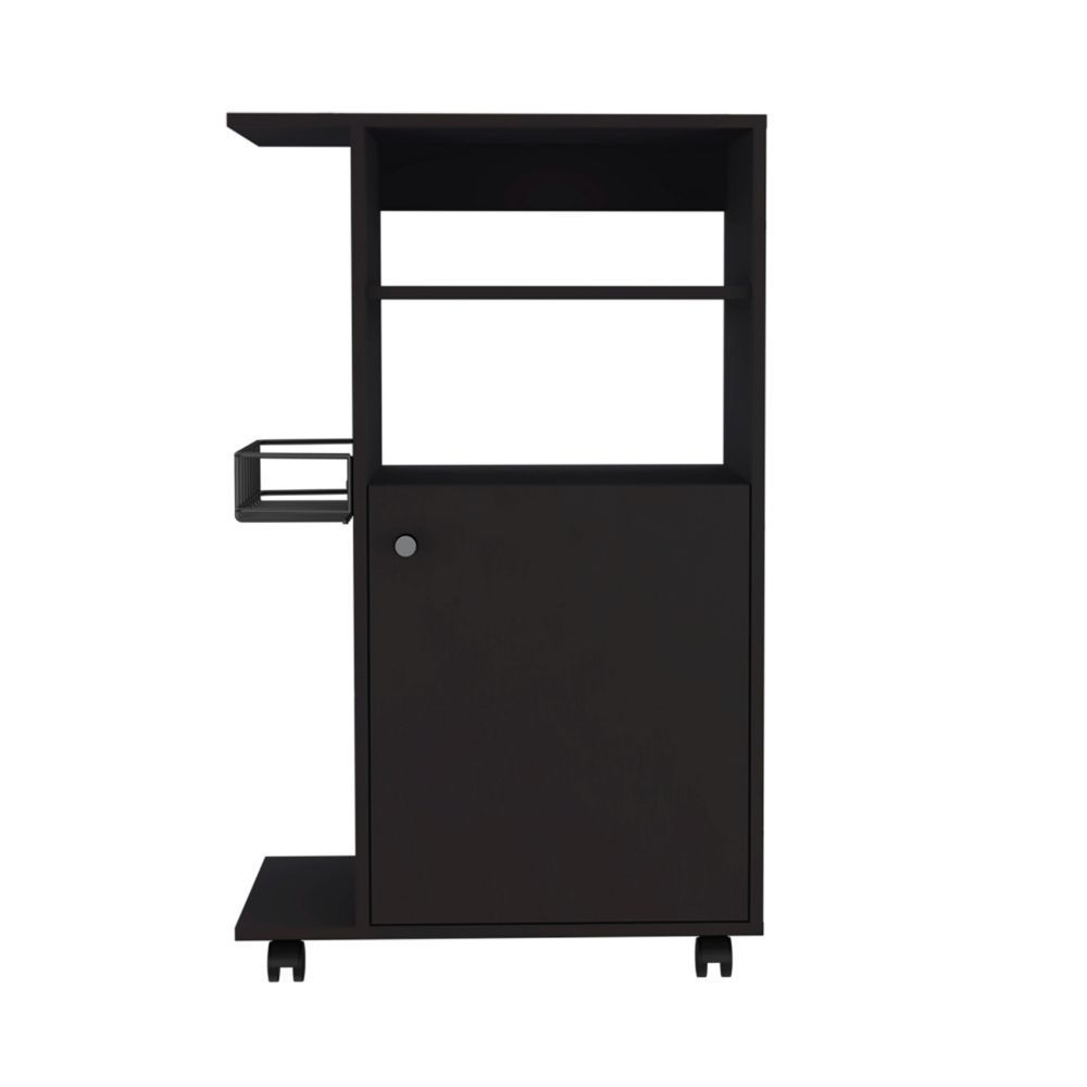 Kitchen Cart Kryot, Single Door Cabinet, Four Casters, Black Wengue Finish