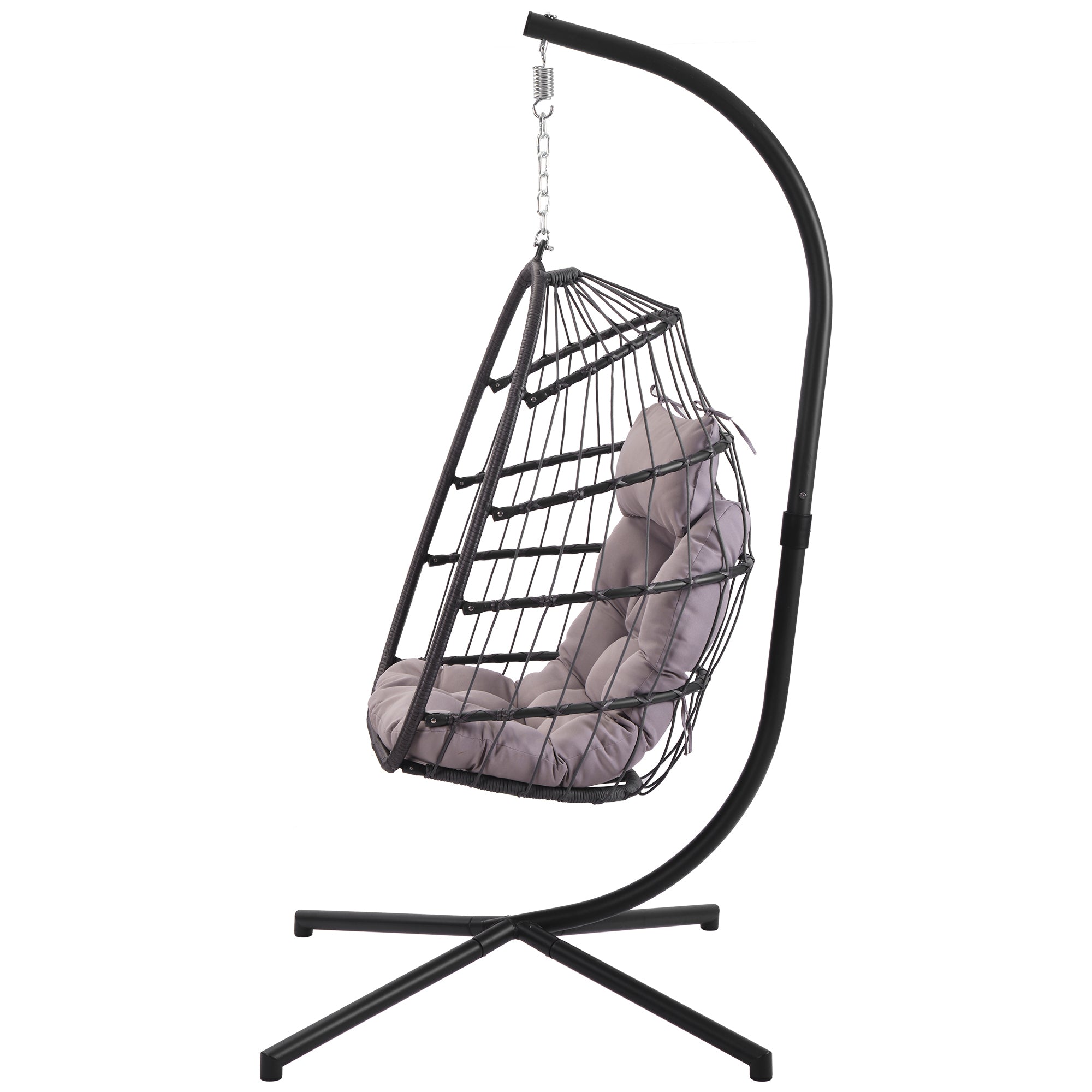 Outdoor Wicker Rattan Swing Chair Hammock chair Hanging Chair with Aluminum Frame and Blue Cushion Without Stand pink cushion