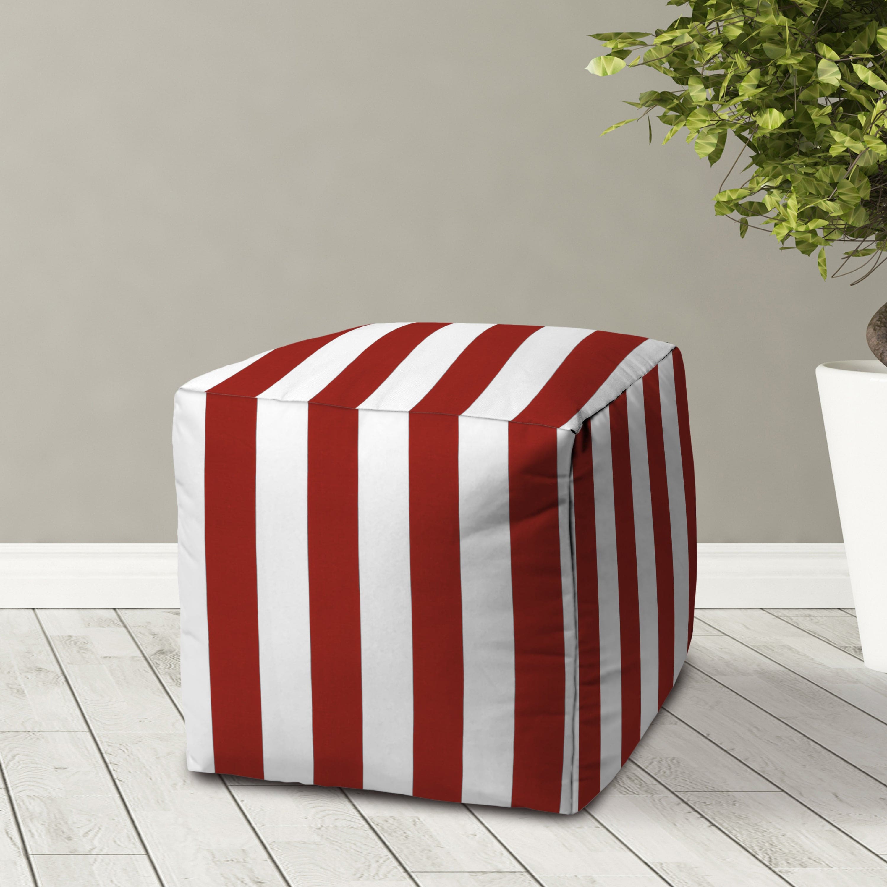 CABANA MEDIUM Bright Red Indoor/Outdoor Pouf - Zipper Cover with Luxury Polyfil Stuffing - 17 x 17 x 17 Cube