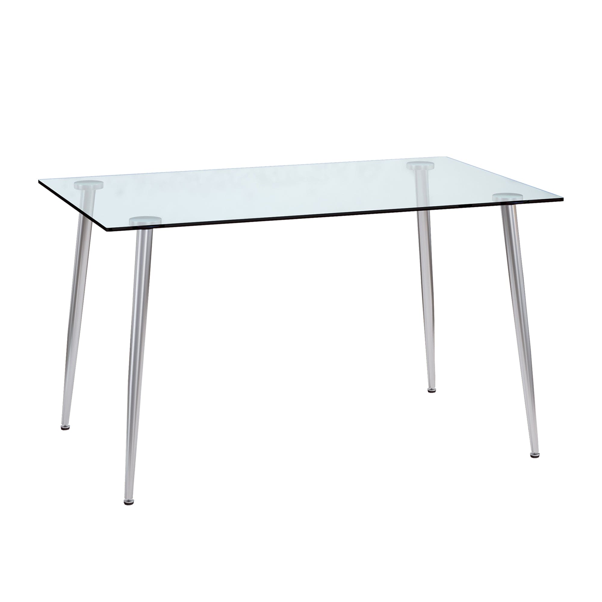 Modern Minimalist Rectangular Glass  Dining Table for 4-6 with 0.31" Tempered Glass Tabletop and Silver plating Metal Legs, Writing Table Desk, for Kitchen Dining Living Room, 51" *31"* 30" .F-1544