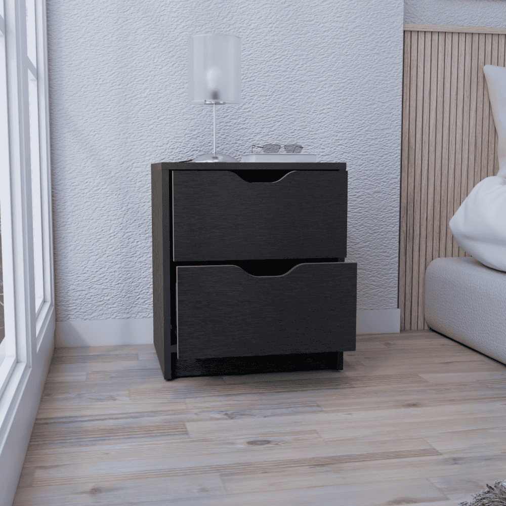 Basilea 2 Drawers Nightstand, Pull Out System -Black