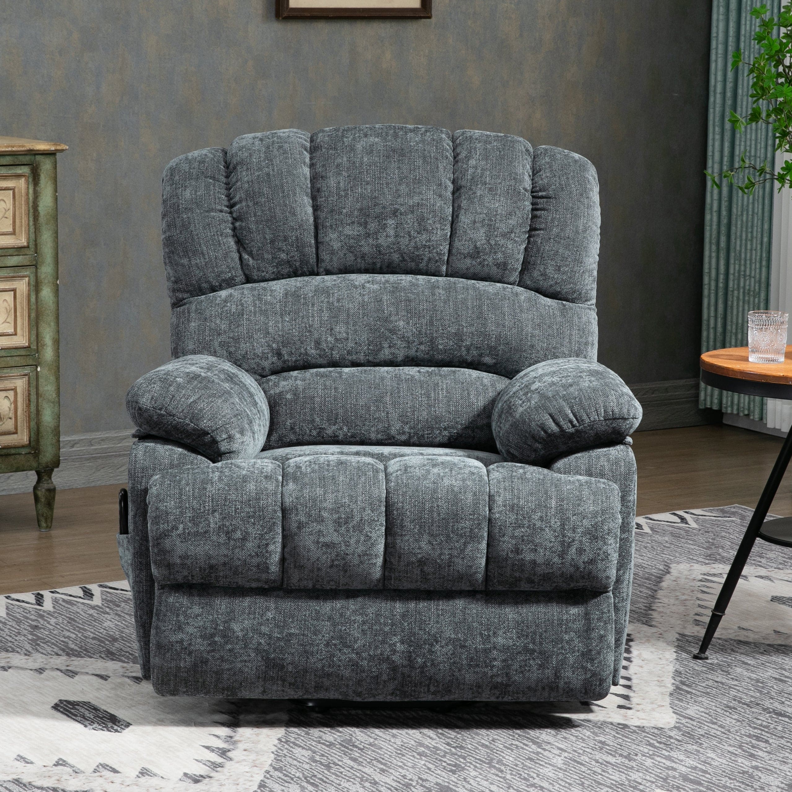 23" Seat Width and High Back Medium Size Blue Chenille Power Lift Recliner Chair with 8-Point Vibration Massage and Lumbar Heating