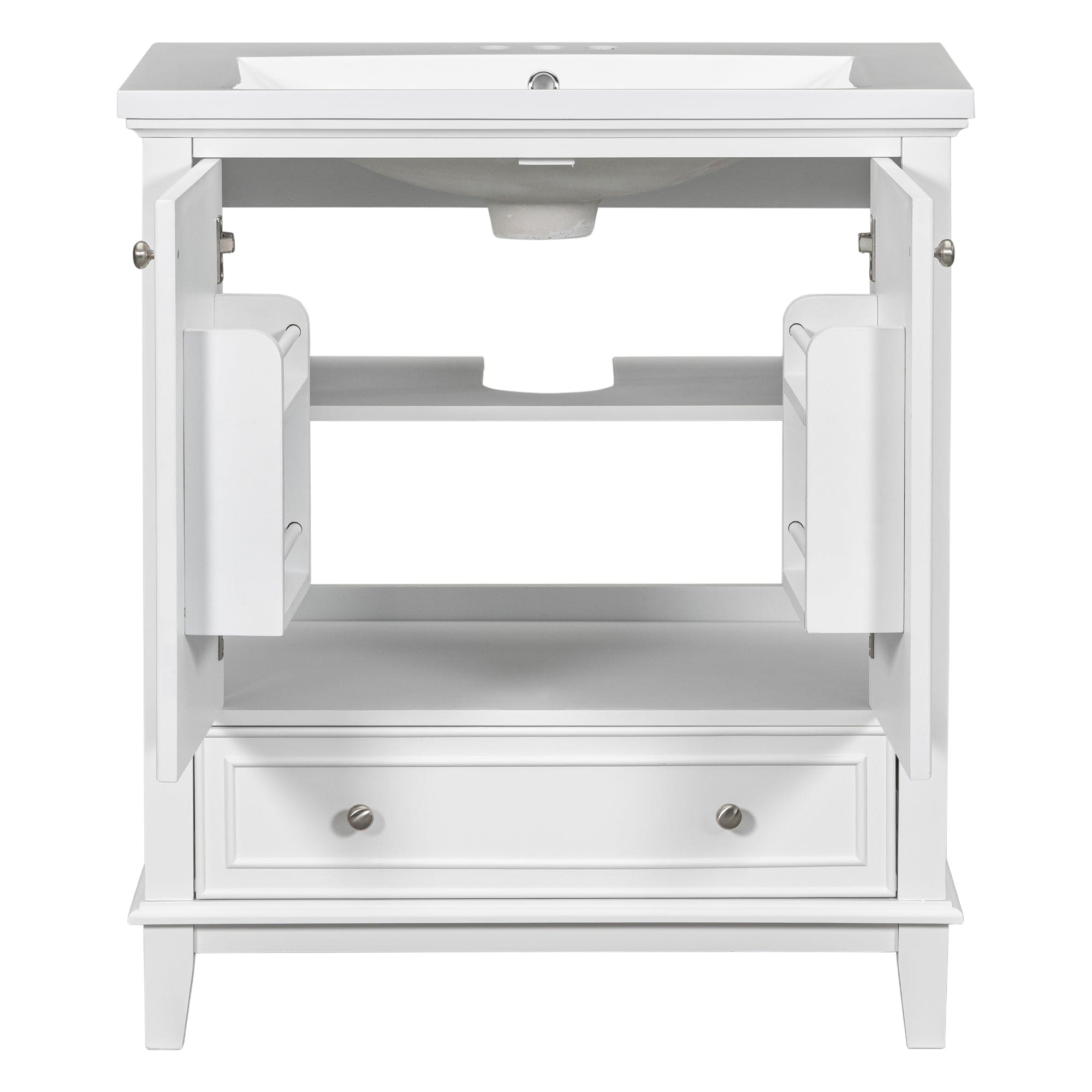 30" Bathroom Vanity with Sink Combo, Multi-functional Bathroom Cabinet with Doors and Drawer, Solid Frame and MDF Board, White