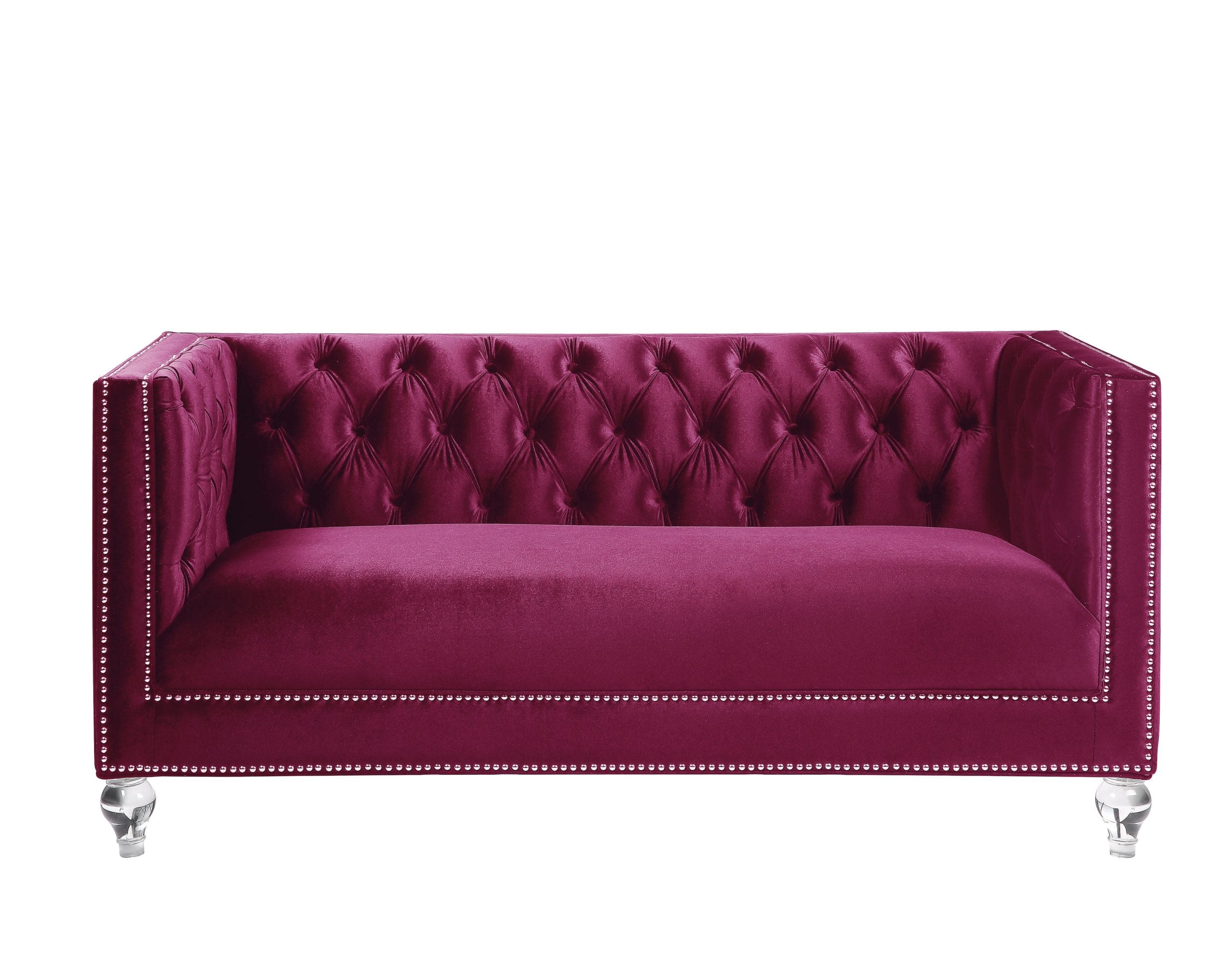 ACME Heibero Loveseat w/2 Pillows, Burgundy Velvet 56896