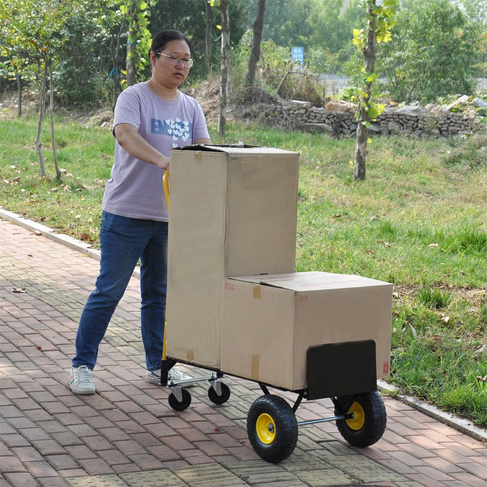 HT1006BK-YL   Hand Truck Dual Purpose 2 Wheel Dolly Cart and 4 Wheel Push Cart with Swivel Wheels 330 Lbs Capacity Heavy Duty Platform Cart for Moving/Warehouse/Garden/Grocery