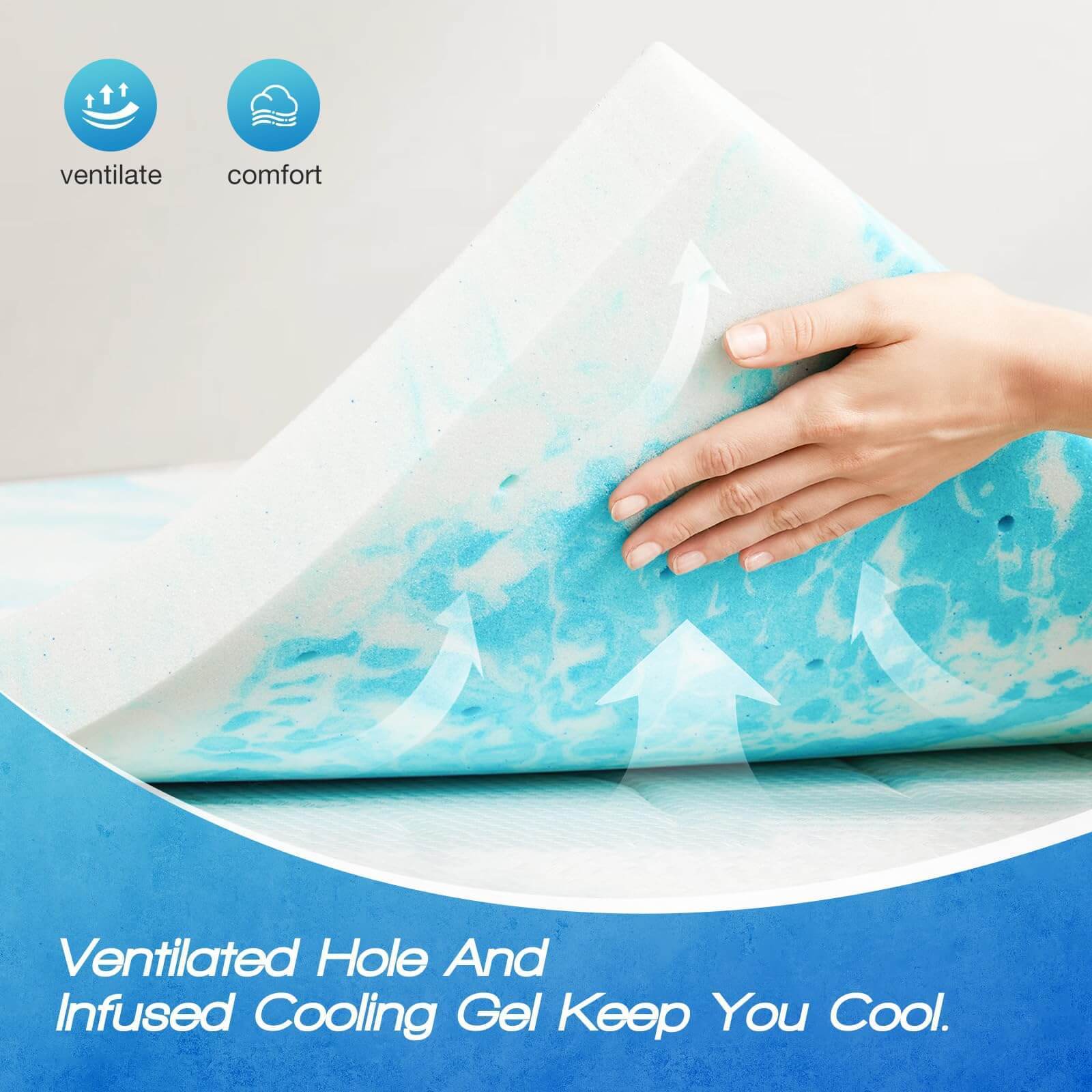 Memory Foam Cooling Gel Swirl Infused Bed Topper for Back Pain,3 Inches,King